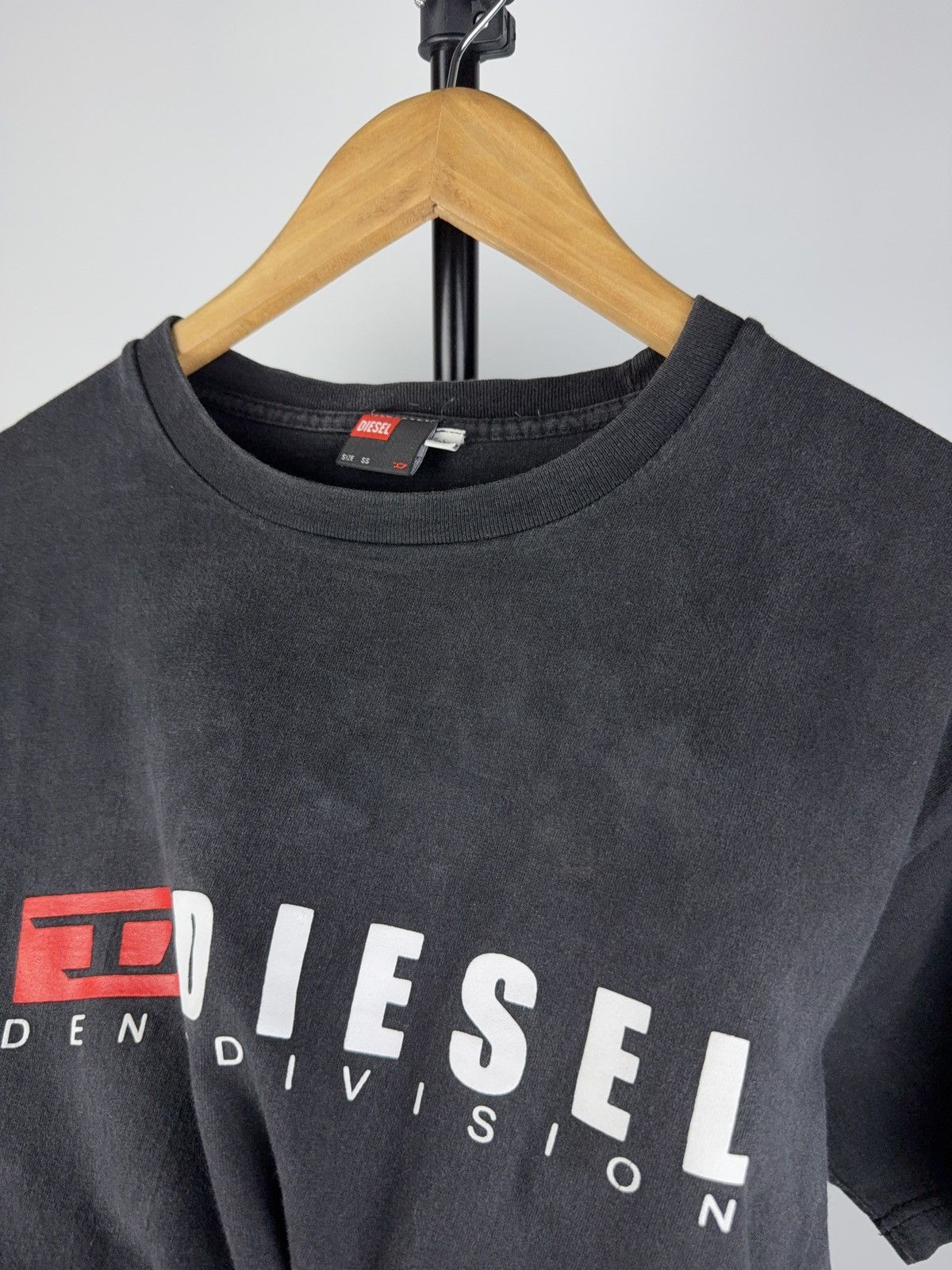 90s Diesel Denim Division Logo Tee Faded Black Y2K Style XL