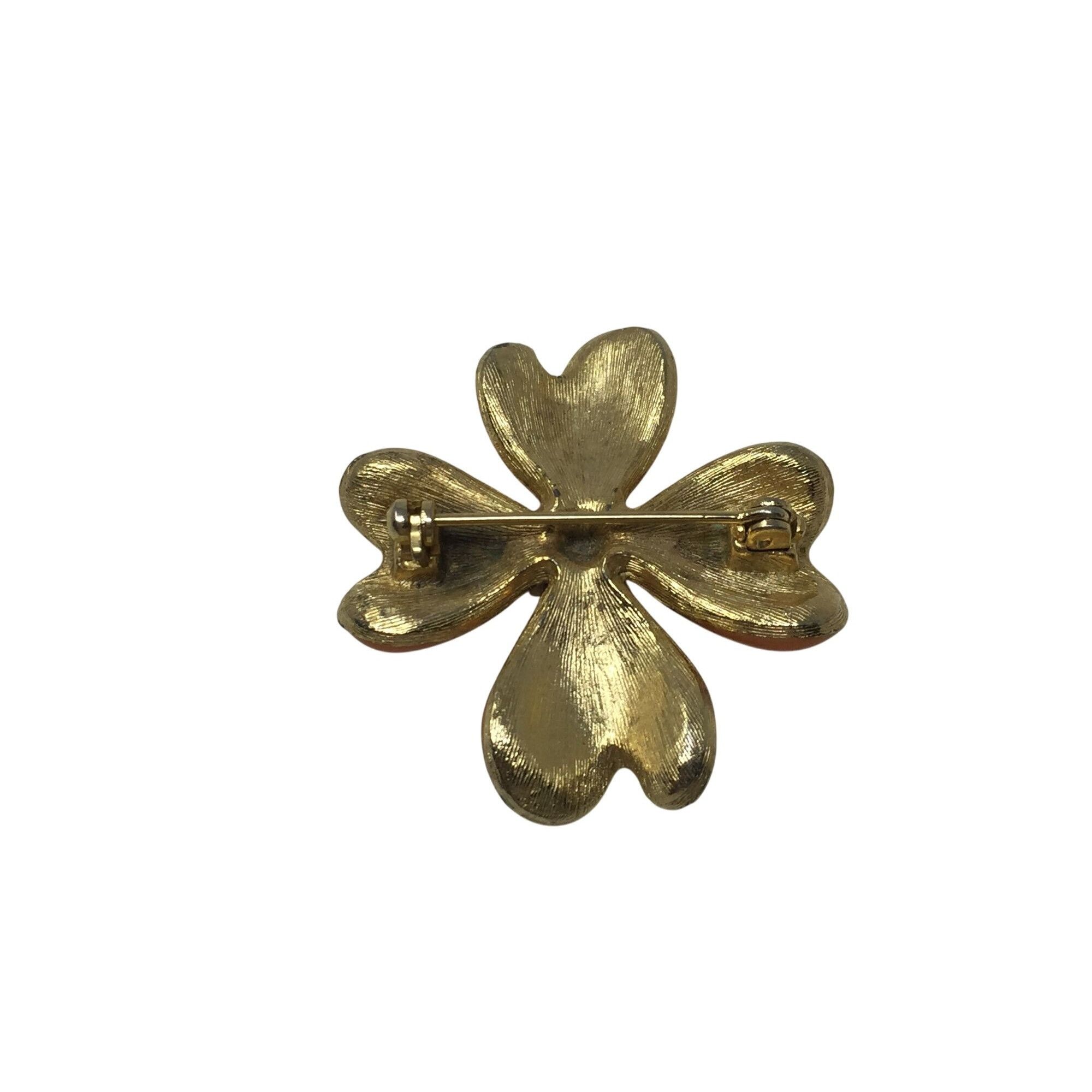 Other Vintage Orange and Gold Tone Flower Brooch Pin Size ONE SIZE - 3 Thumbnail