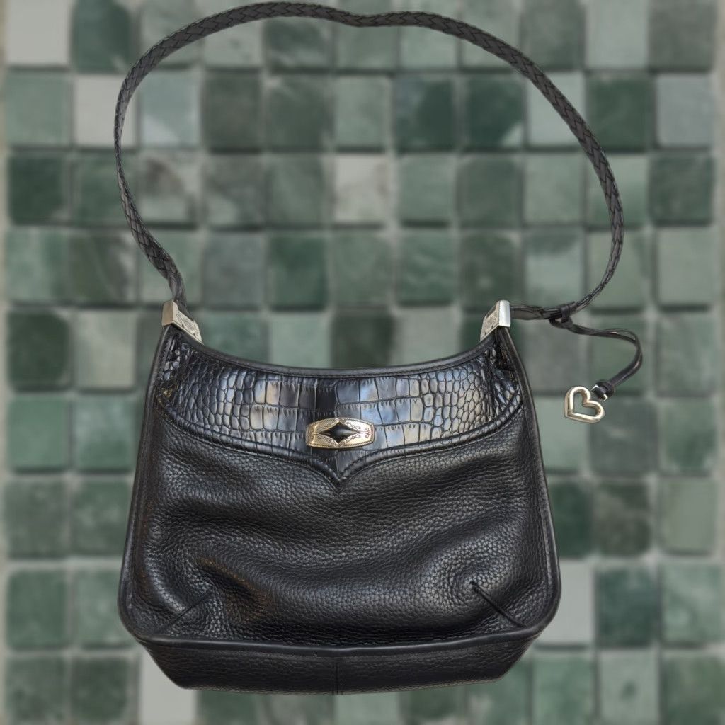 Brighton Brighton Donna Shoulder Bag Purse Womens Vintage Black Croc Embossed Pattern Bag Chalk? Size ONE SIZE - 1 Thumbnail