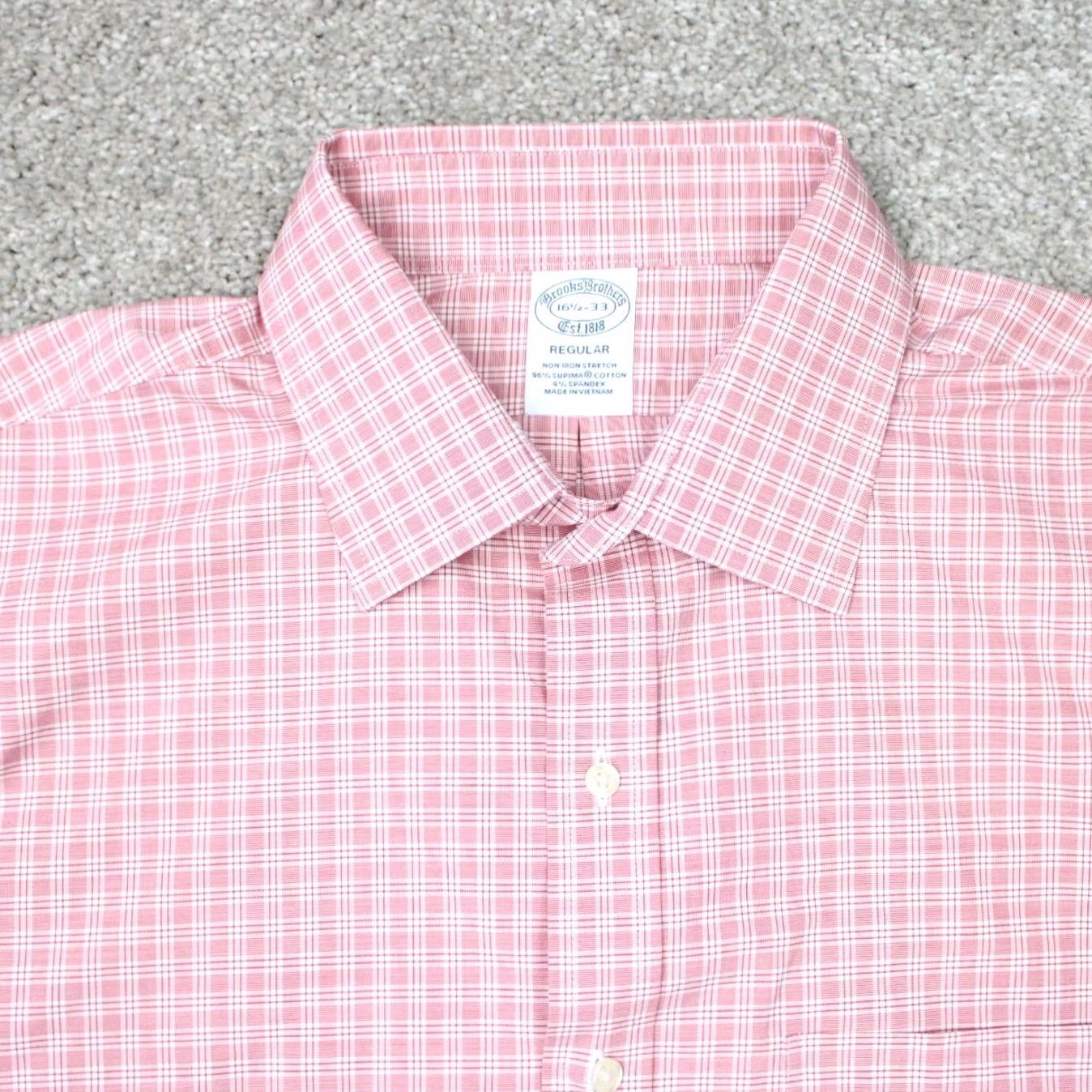 Brooks Brothers Brooks Brothers Shirt Mens 16 1/2, 33 Red Regular Non-Iron Stretch Supima Cotton Dress Shirt Size US XL / EU 56 / 4 - 4 Thumbnail