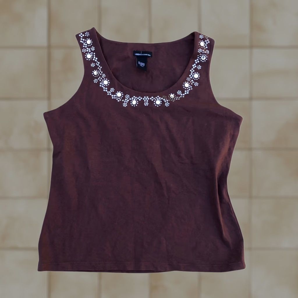 Vintage VINTAGE Moda International Tank Top Shirt Women's LARGE Brown Sleeveless Studded Tank Top Shirt Size L / US 10 / IT 46 - 1 Thumbnail
