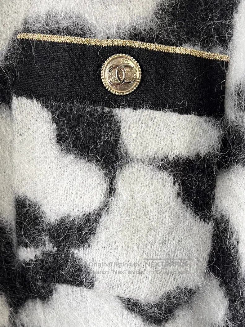 Chanel Chanel Black and white camelia Mahai wool knitting sweater Size XS / US 0-2 / IT 36-38 - 5 Thumbnail
