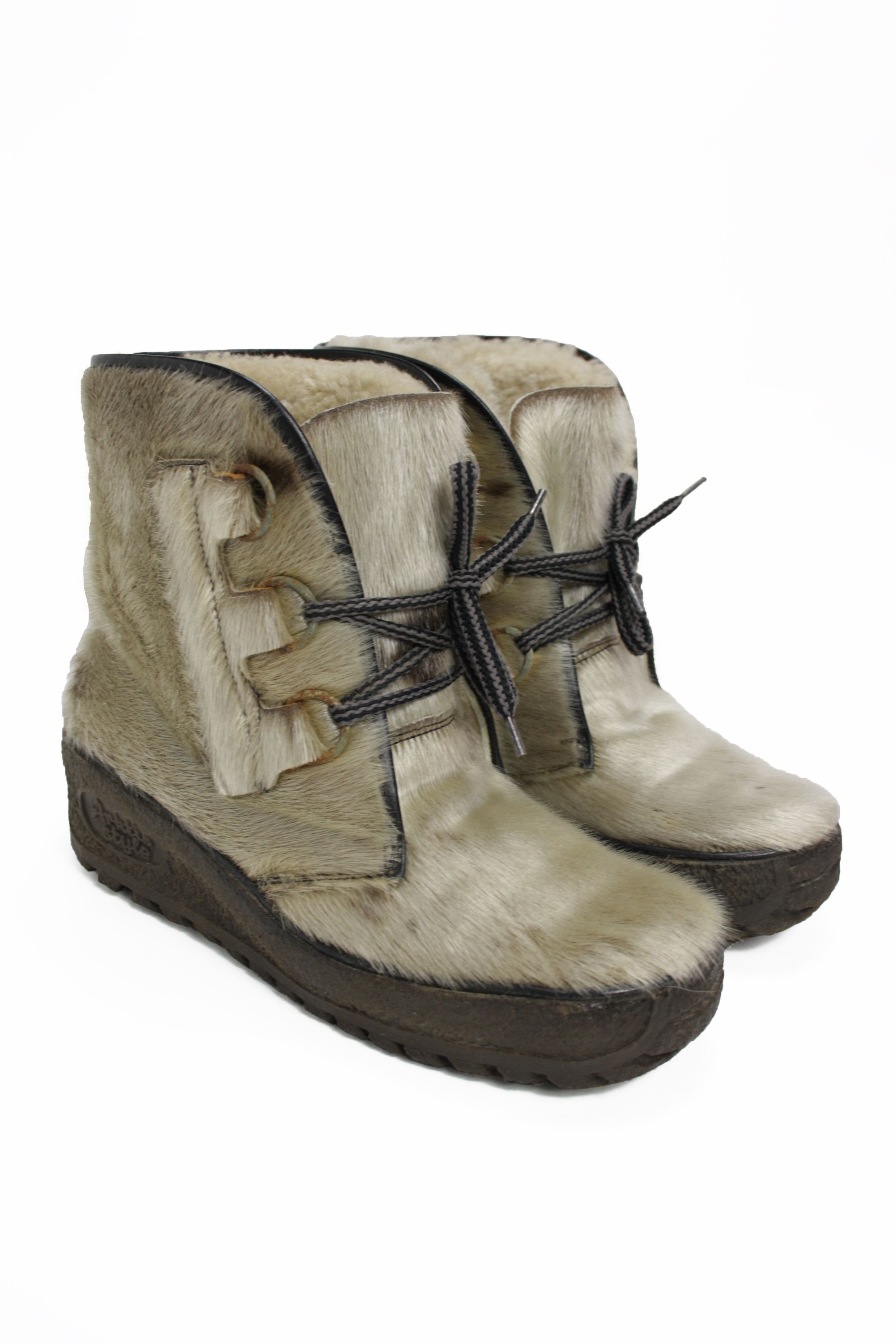 Genuine Leather Arktis Style 80s Vintage Lambskin Lined Eskimo Fur Boots Size US 6 / IT 36 - 1 Thumbnail