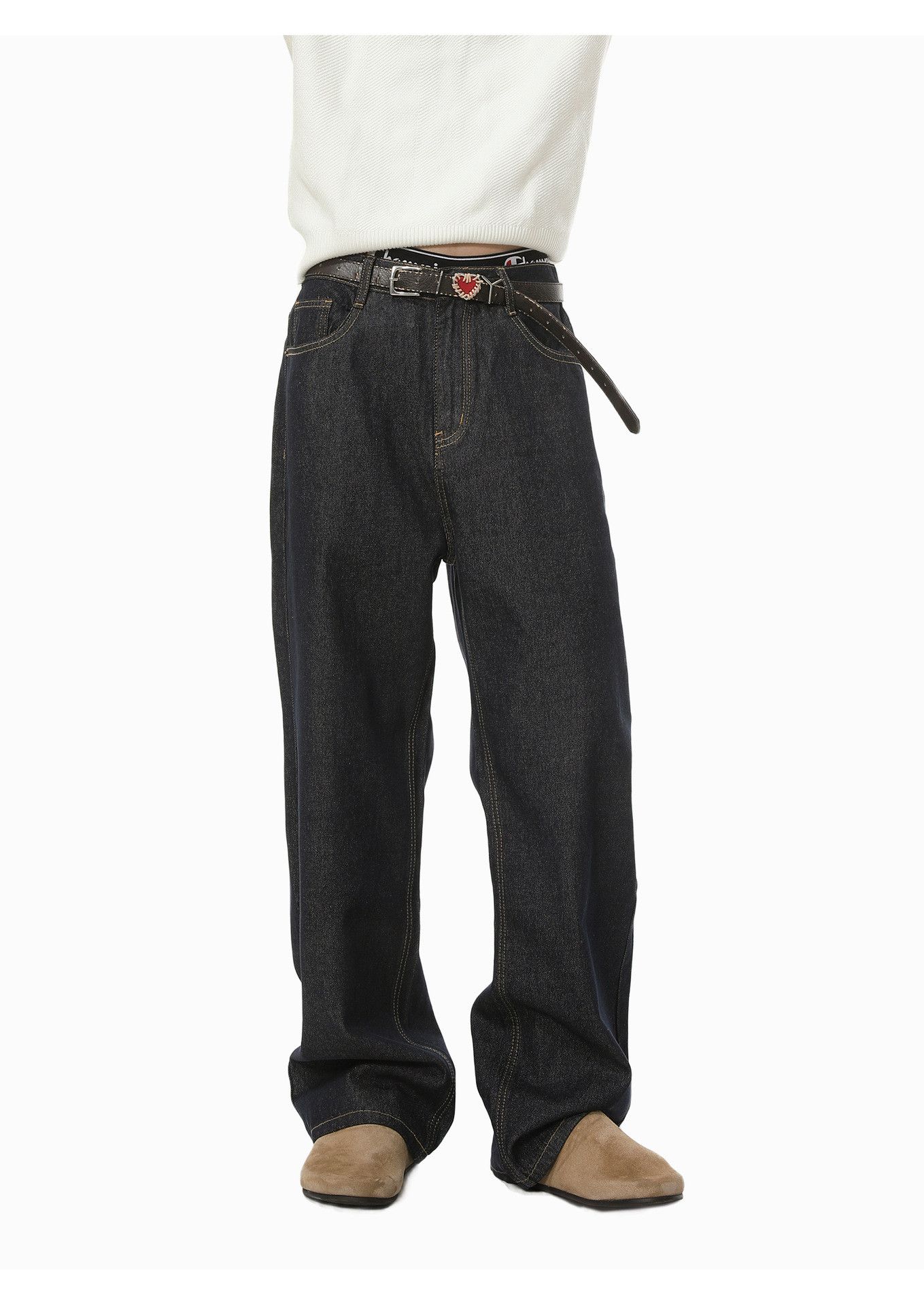 Jean Japanese retro classic simple loose straight versatile jeans Size US 32 / EU 48 - 2 Thumbnail