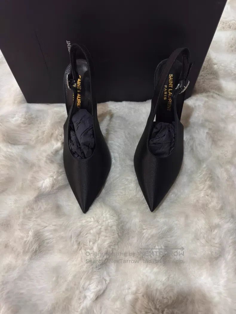 Saint Laurent Paris Saint Laurent Paris Black Satin Crystal Rhinestone High He Size US 5.5 / IT 35.5 - 5 Thumbnail