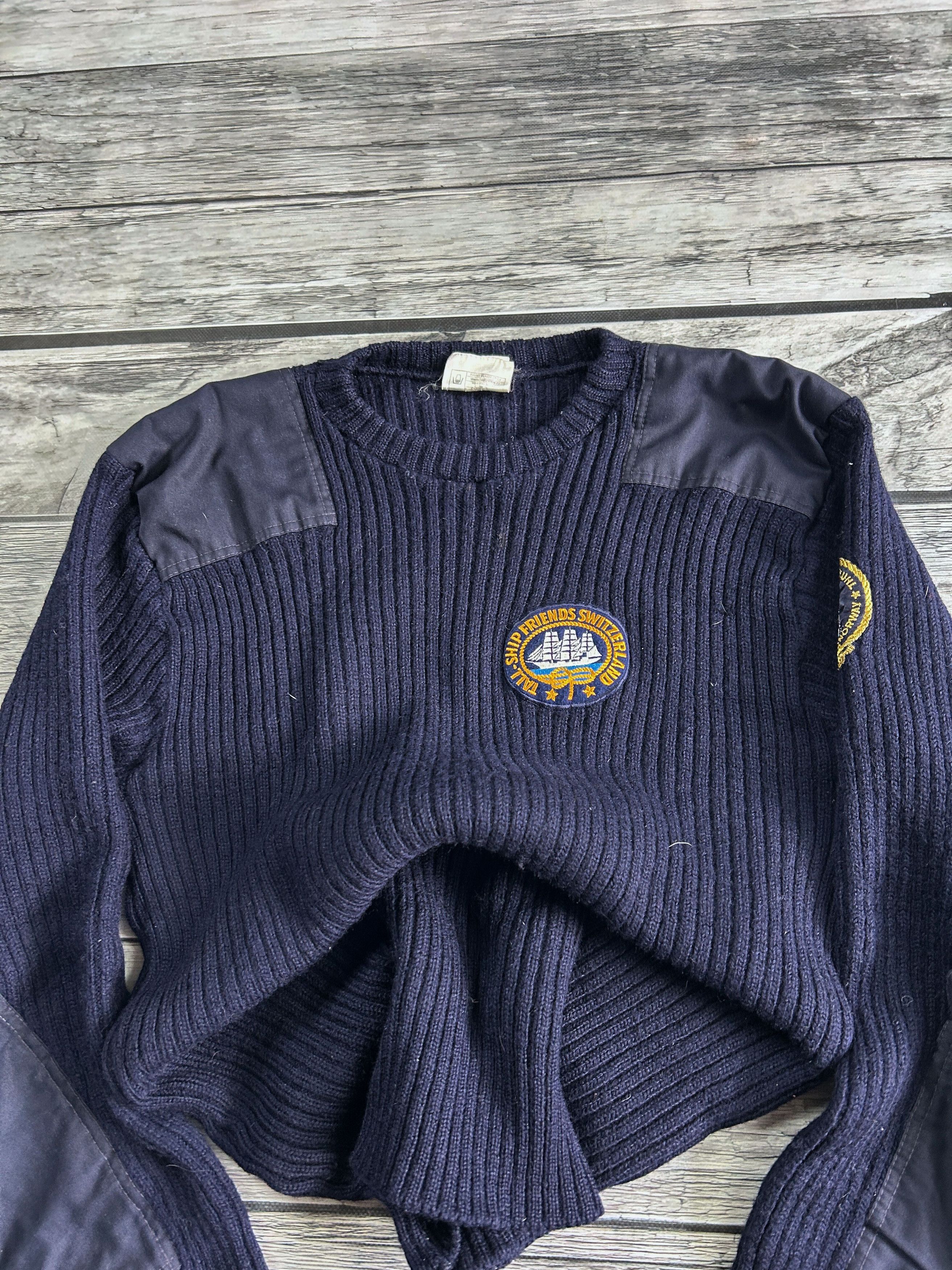Japanese Brand Navy Military Wool Sweater Elbow Patch Vintage Naval Style Size US L / EU 52-54 / 3 - 6 Thumbnail