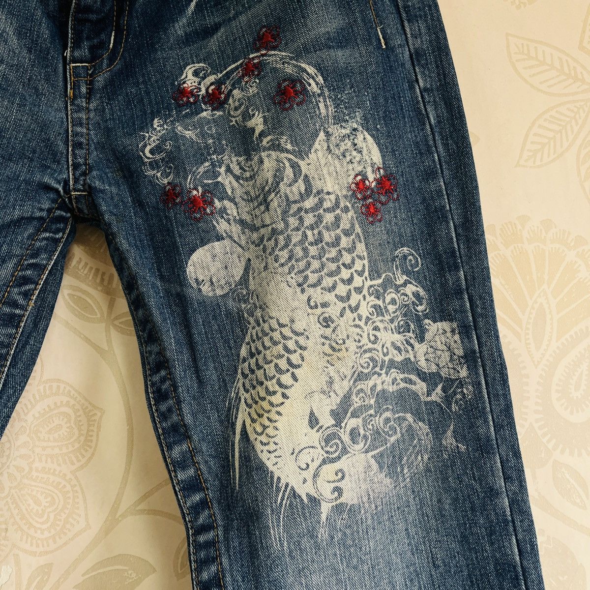 Vintage Vintage Karakuri Koi Fish Yakuza Denim Jeans Size US 32 / EU 48 - 10 Thumbnail