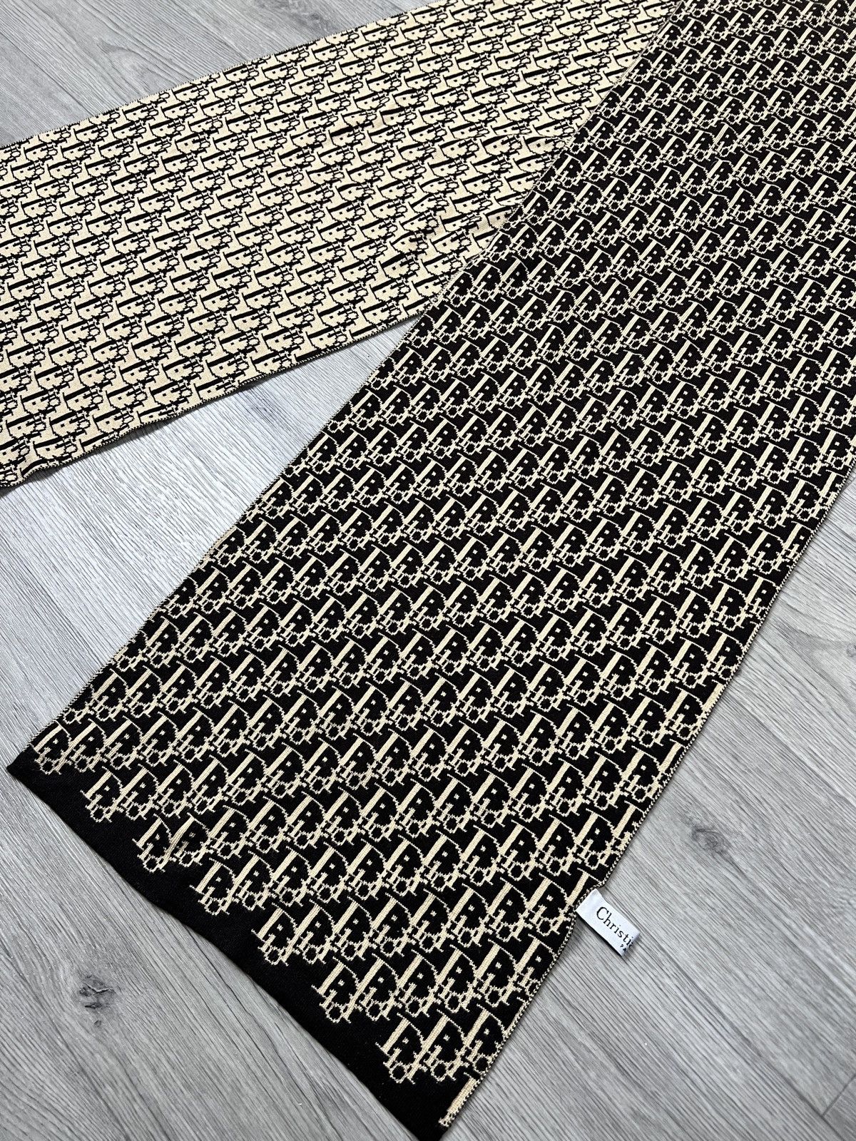 Dior Christian Dior Vintage Oblique Monogram Scarf Black Beige Size ONE SIZE - 11 Thumbnail