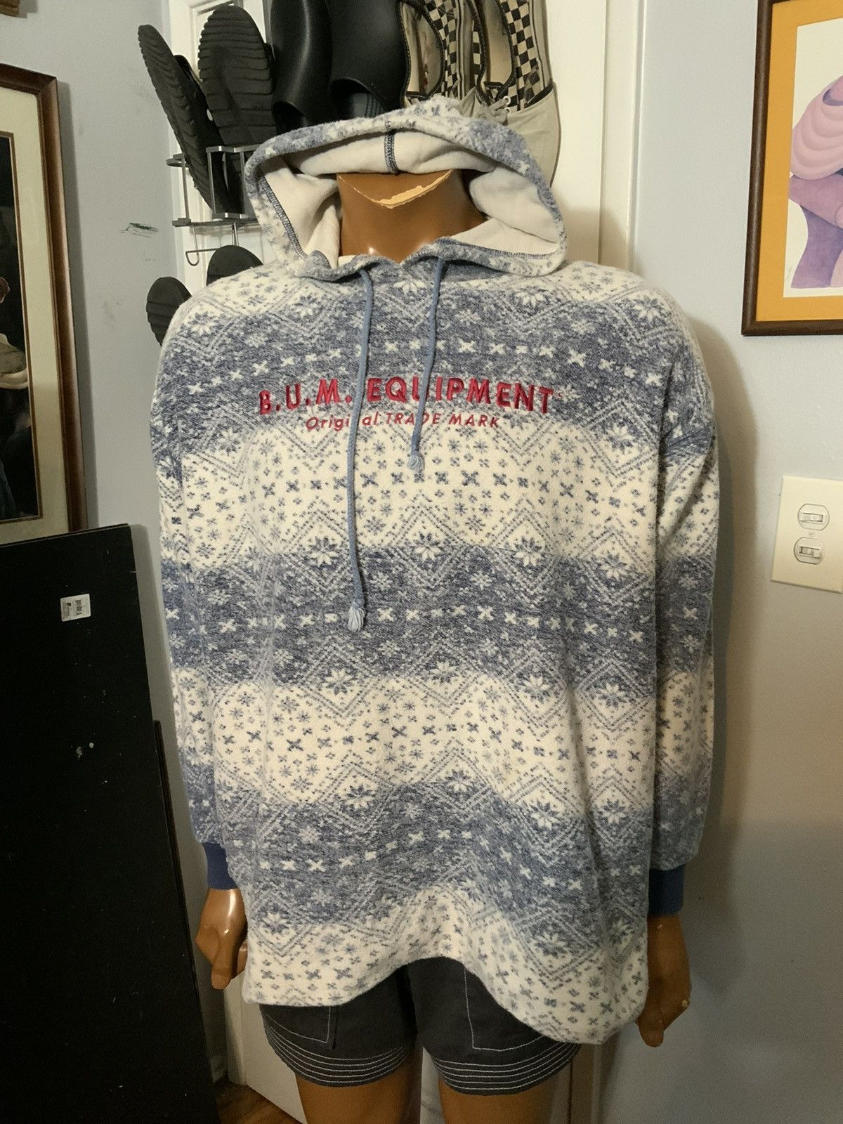 B.U.M Equipment × Vintage Vintage 90s B.U.M. Equipment Snowflake Fair Isle Hoodie Size US M / EU 48-50 / 2 - 10 Thumbnail
