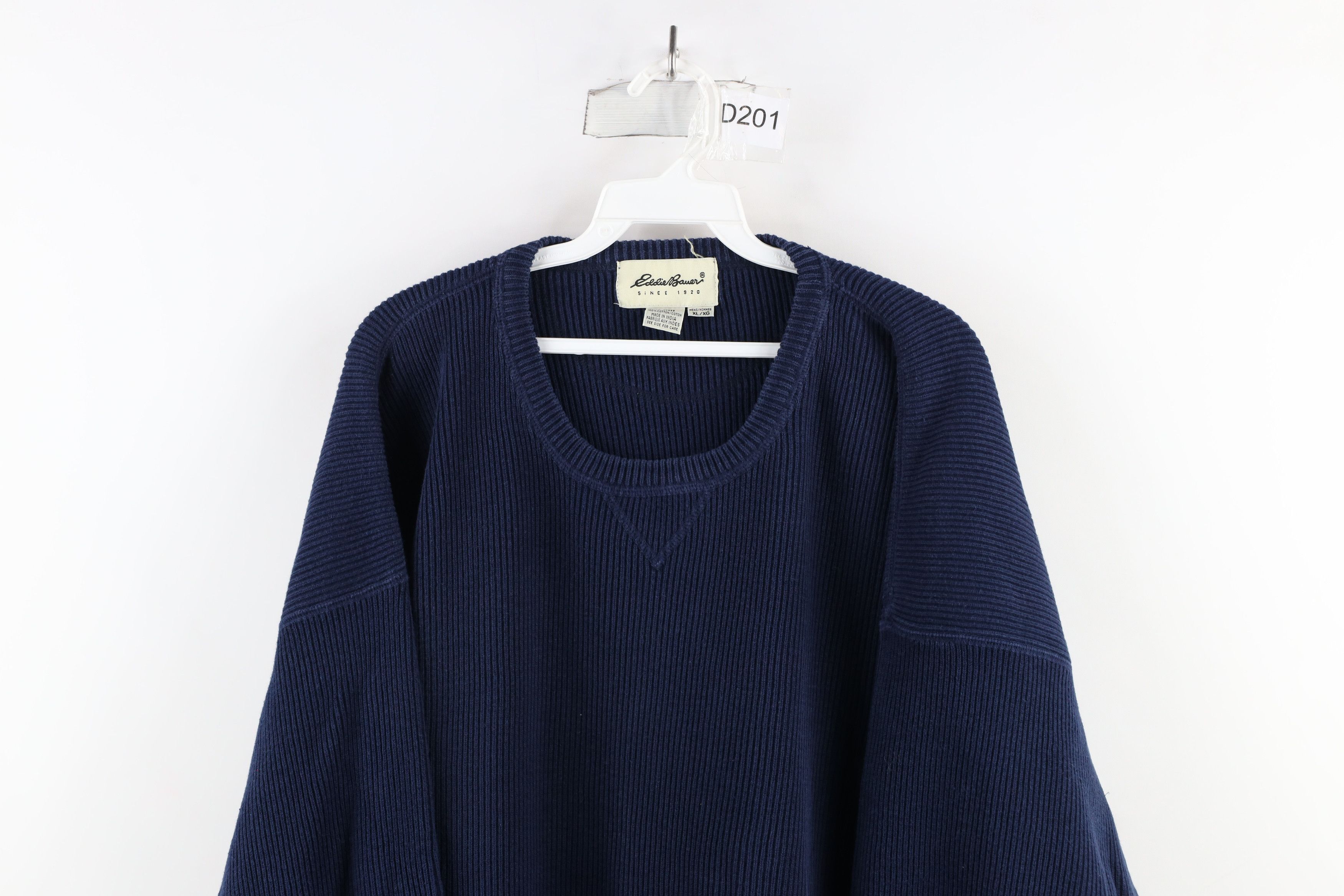 Eddie Bauer × Vintage Vintage 90s Eddie Bauer Cotton Ribbed Knit Sweater Blue Size ONE SIZE - 2 Thumbnail