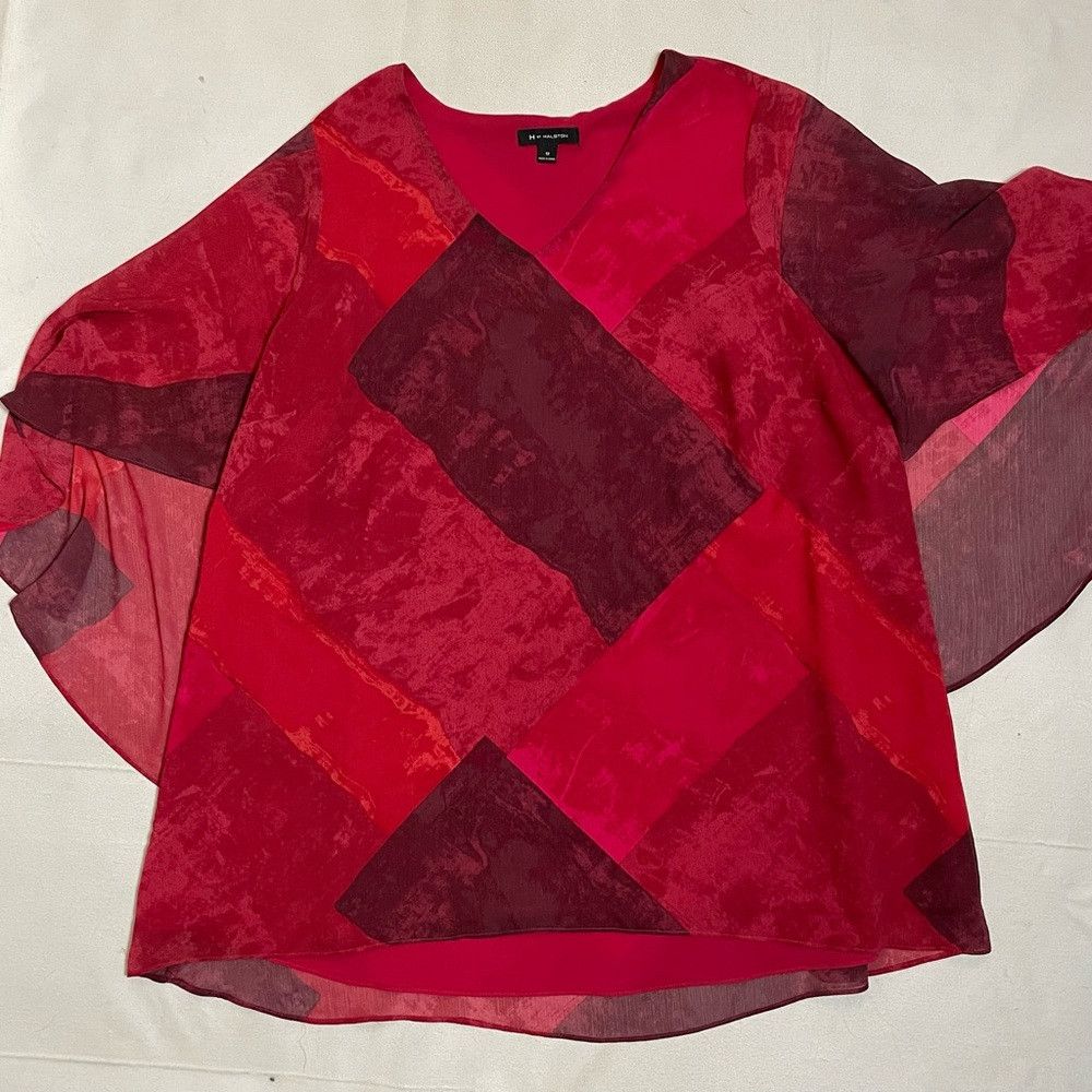 Halston H by Halston Red Sheer Layered V-Neck Tunic Top | Size 1X Size XL / US 12-14 / IT 48-50 - 5 Thumbnail
