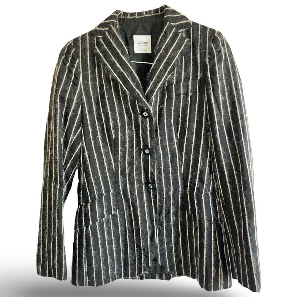 Image of Original Pinstriped 90’S Moschino Lightly Padded Blazer - M in Black, Women's (Size Small)