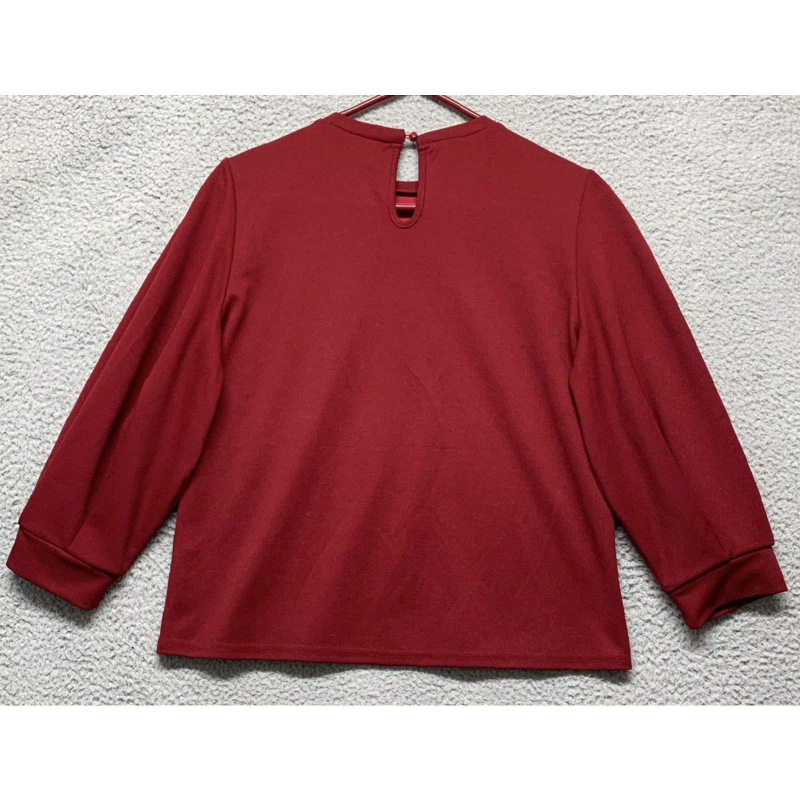 Shein VINTAGE SheIn Blouse 3/4 Sleeve Cropped Top Womens M Burgundy Stretch Shirt Ballon Sleeve Size M / US 6-8 / IT 42-44 - 4 Thumbnail