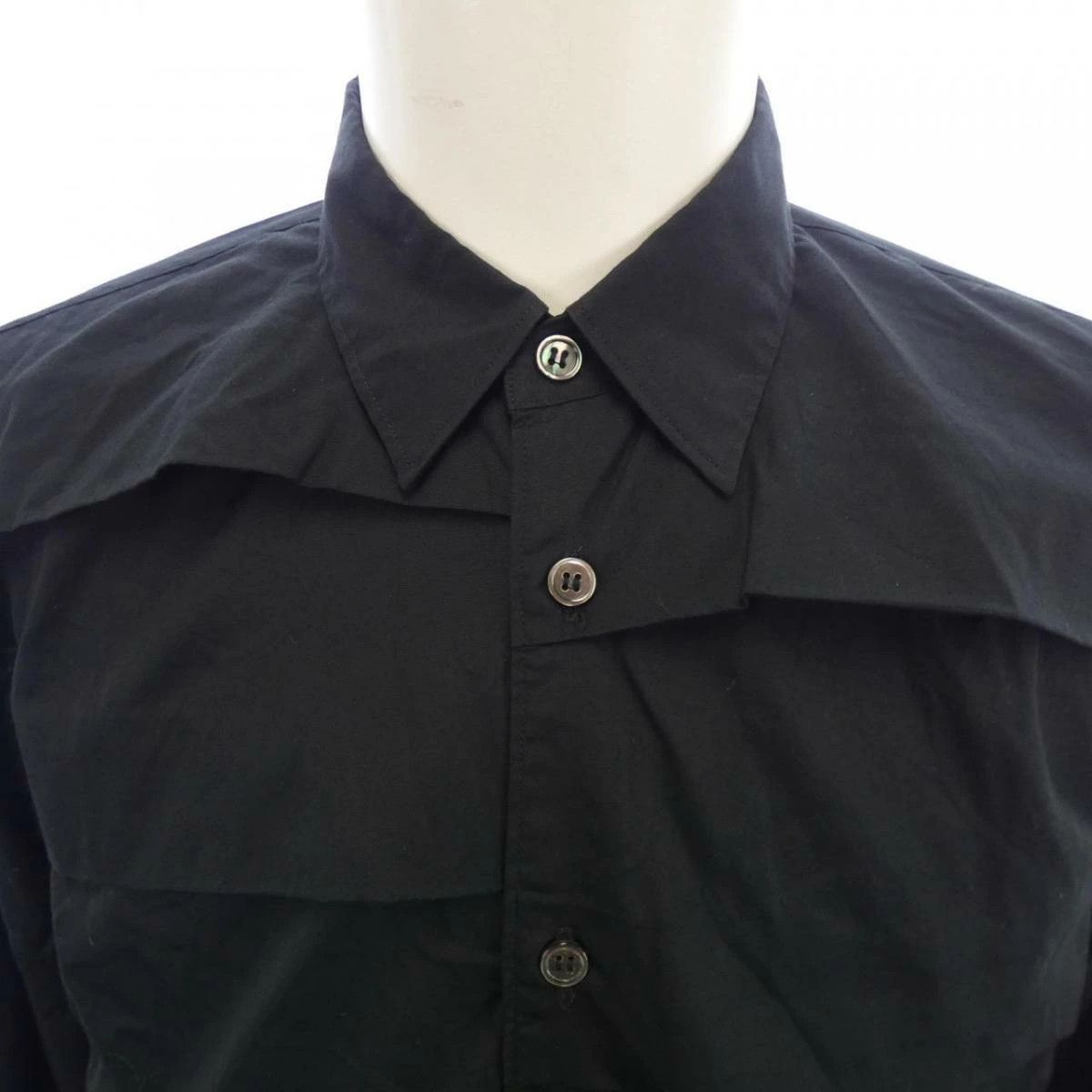Comme des Garcons Homme Plus Shirt Cotton Front Pleated Plain Button Up Black Size US XS / EU 42 / 0 - 3 Thumbnail