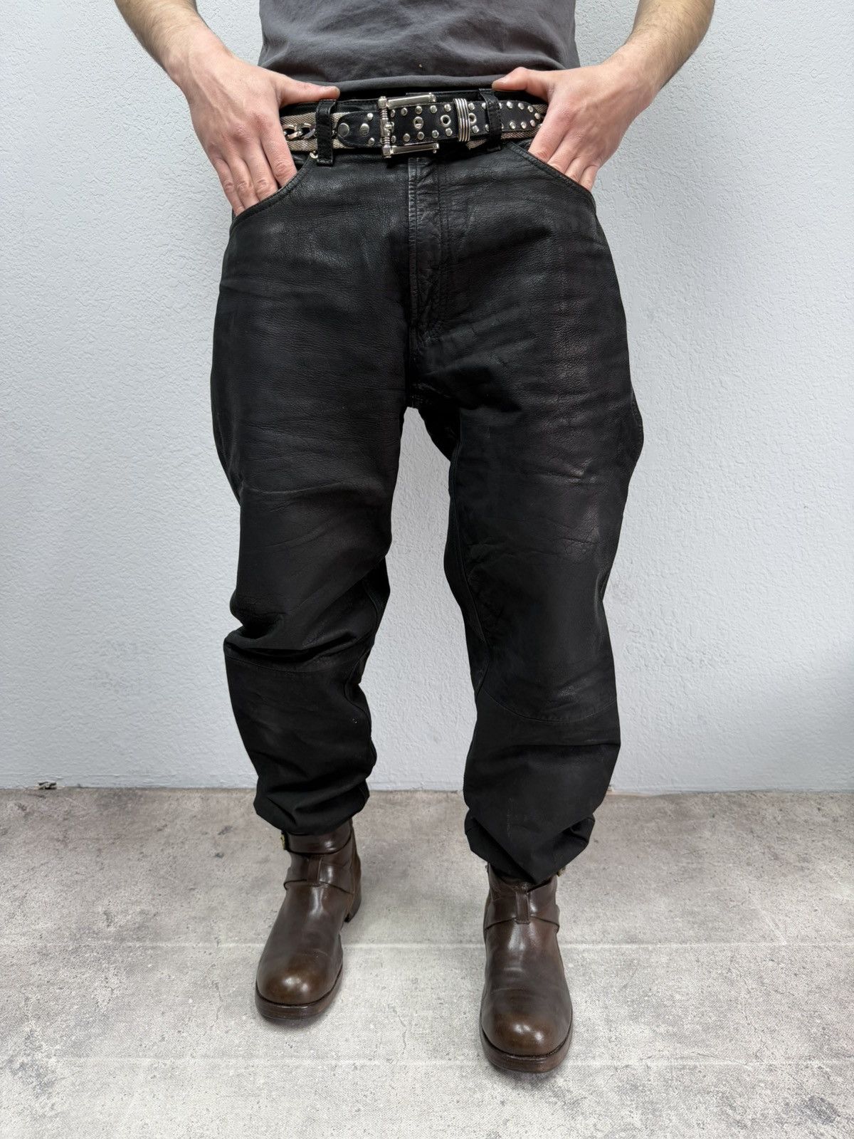 Hedi Slimane 🔥 Vintage Leather Pants 00s Italian Rock Noir Archive Grunge Size US 32 / EU 48 - 1 Thumbnail