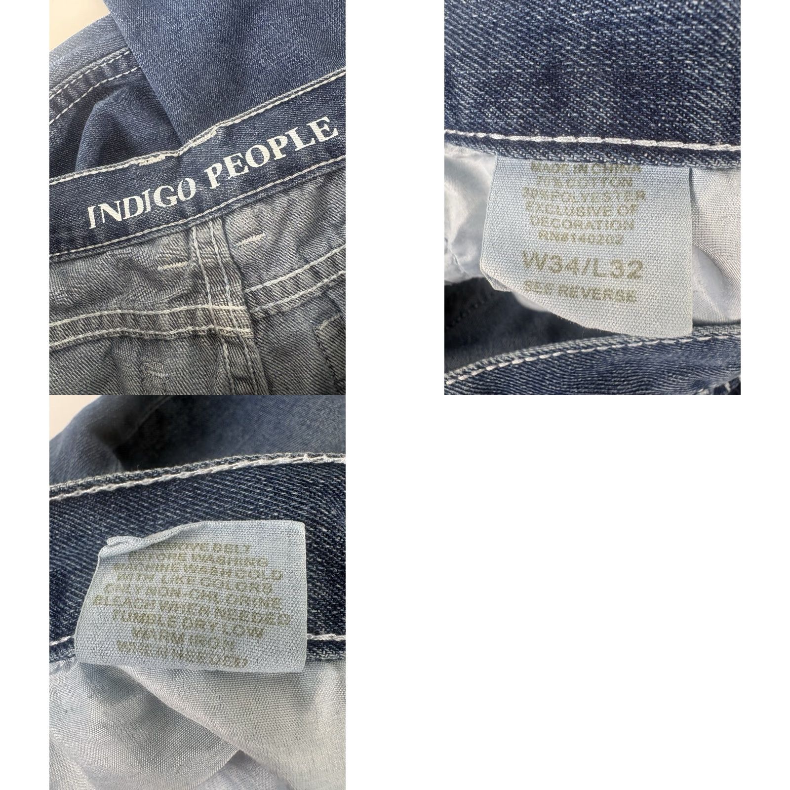 Vintage Indigo People Jeans Men’s Size 34x32 Denim 5-Pocket Straight Mid Rise Button Zip Regular Size US 34 / EU 50 - 8 Thumbnail