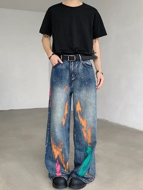 Japanese Brand × Jean Denim Pants Loose Brush Printing Size US 29 - 1 Thumbnail