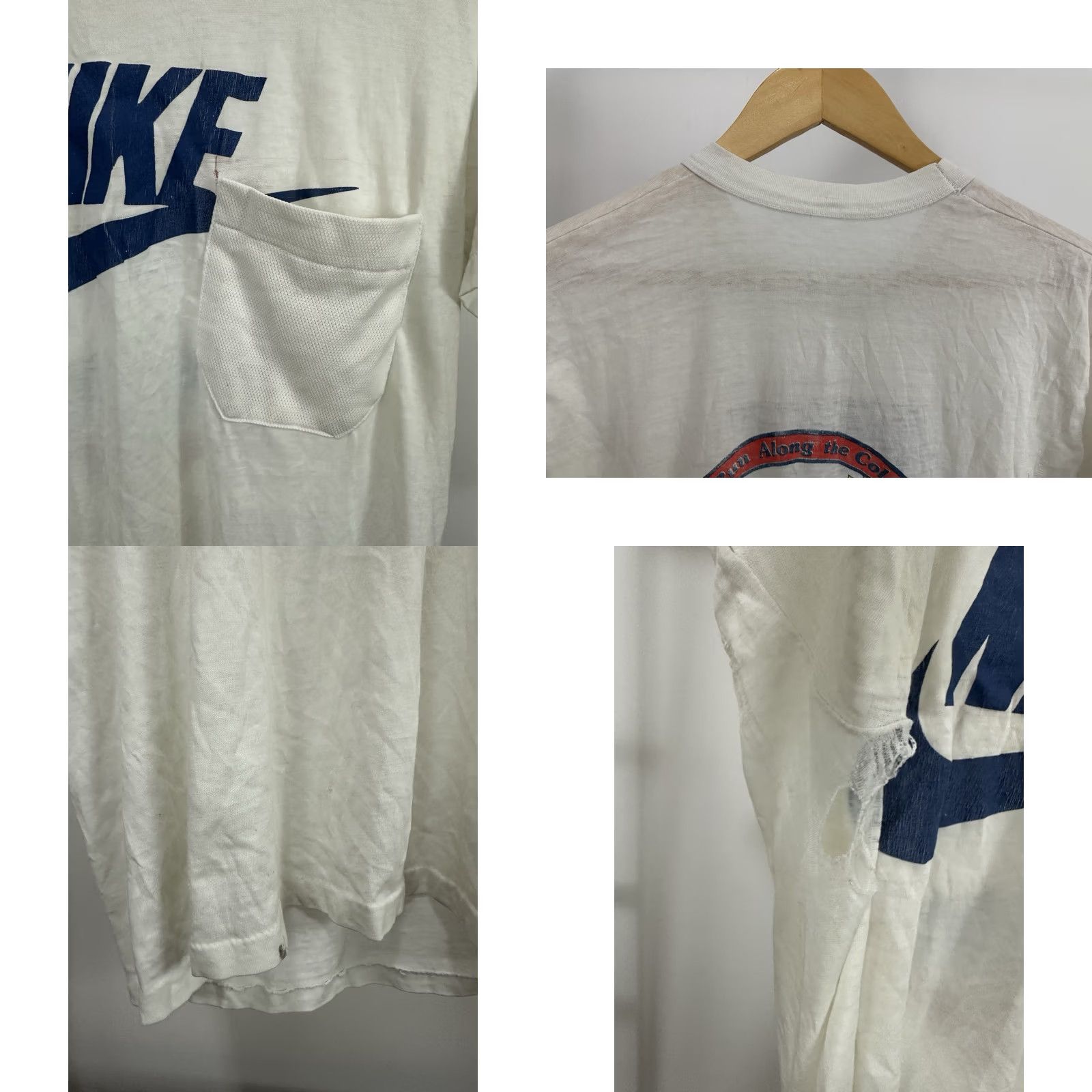 Nike VTG 80s Nike Big Swoosh Paper Thin Burnout Worn Distressed Pocket T-Shirt Size M Mens White Short Sleeve Shirt Size US M / EU 48-50 / 2 - 8 Thumbnail
