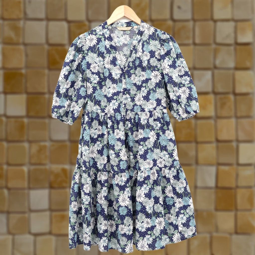 Uniqlo Uniqlo X Paul & Joe Shirt Dress Navy Blue Floral L Womens Puff Sleeve Midi Size L / US 10 / IT 46 - 1 Thumbnail
