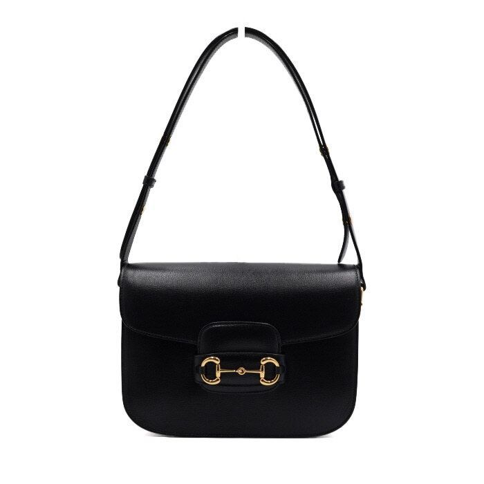 Black Leather Horsebit Shoulder Bag And Crossbody, Women's