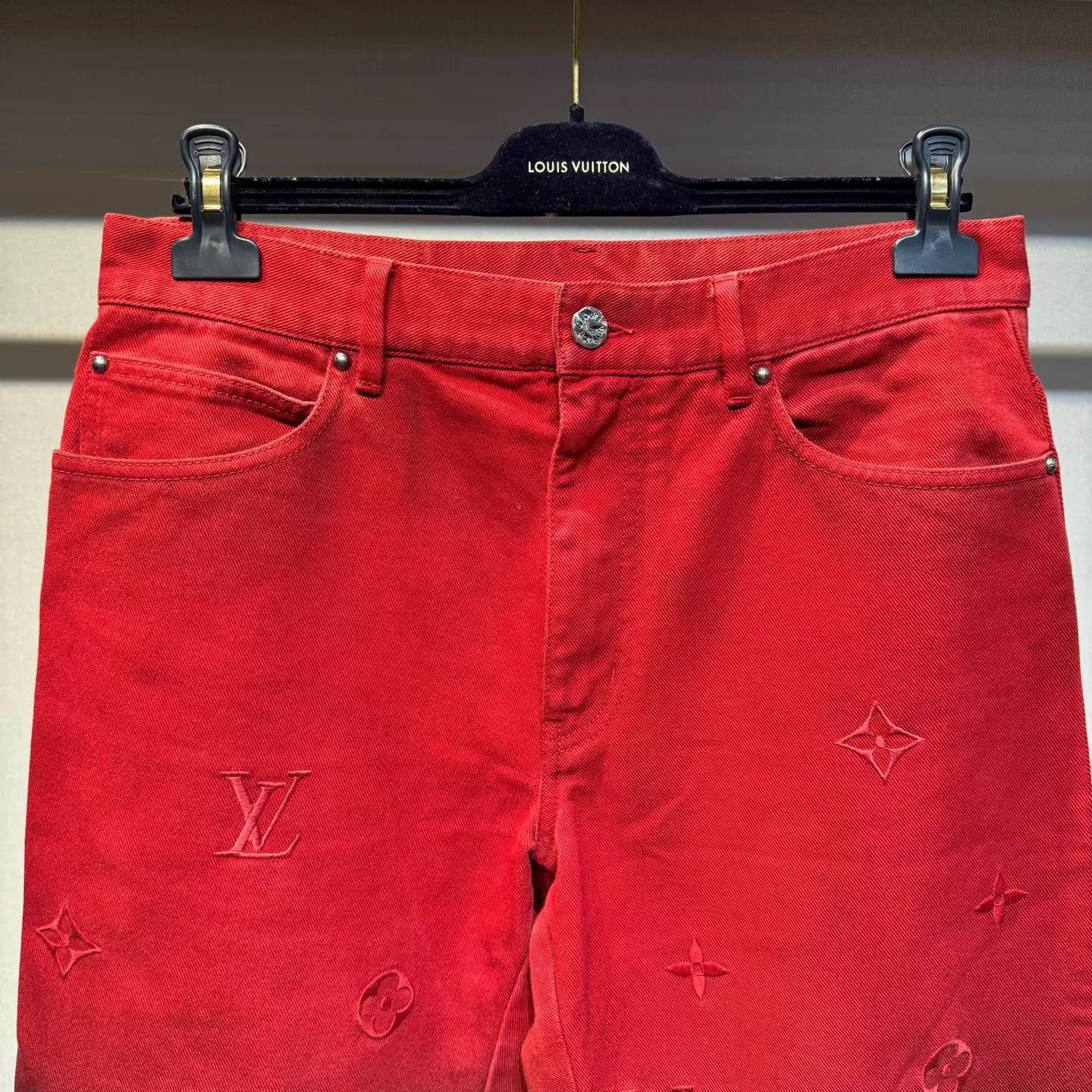 Louis Vuitton LV Monogram Red/Black Gradient Allover Denim 30 Size 30" / US 8 / IT 44 - 3 Thumbnail