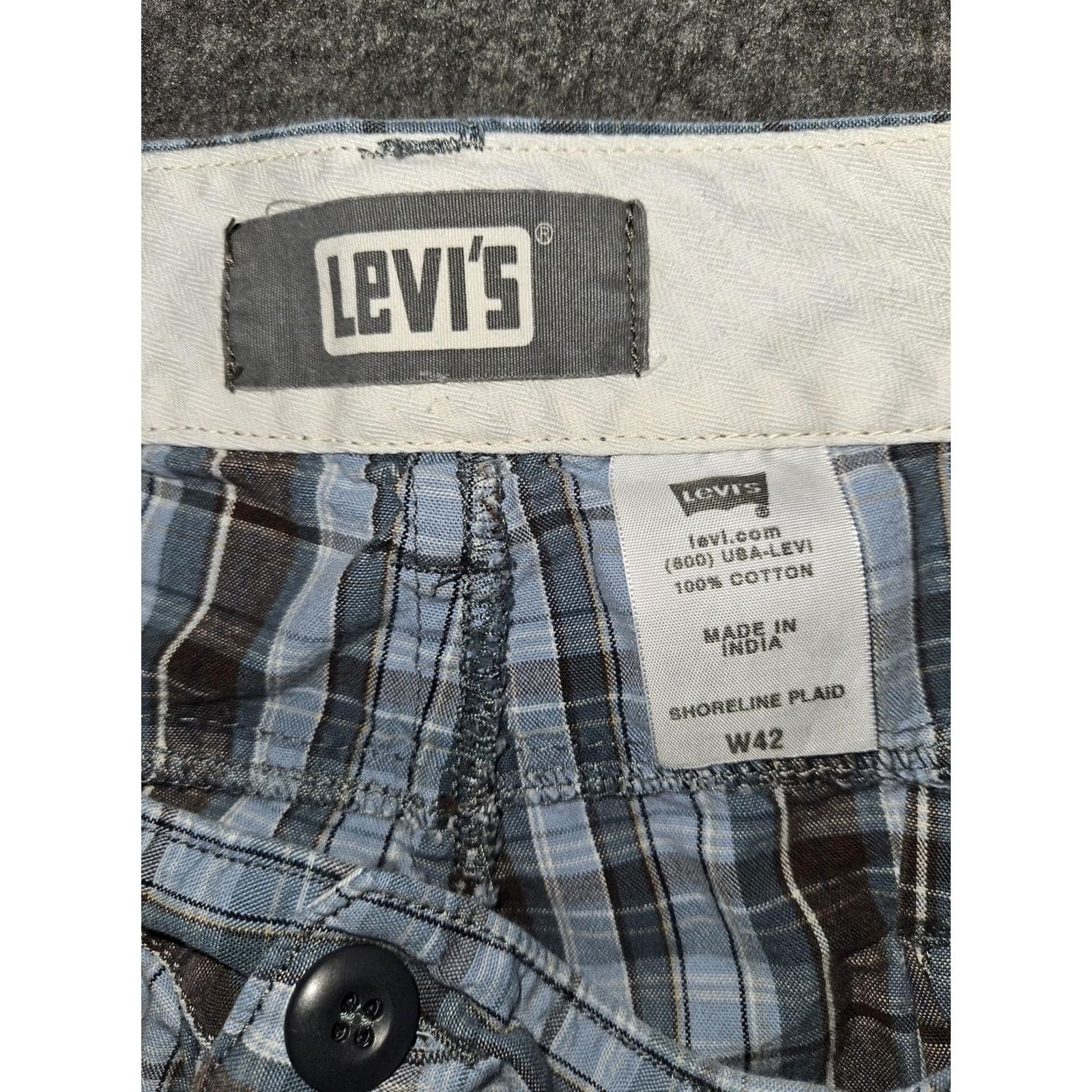 Levi's Levis Shorts Mens W42 Blue Brown Shoreline Plaid Cotton Casual Summer Pockets Size US 42 / EU 58 - 2 Thumbnail