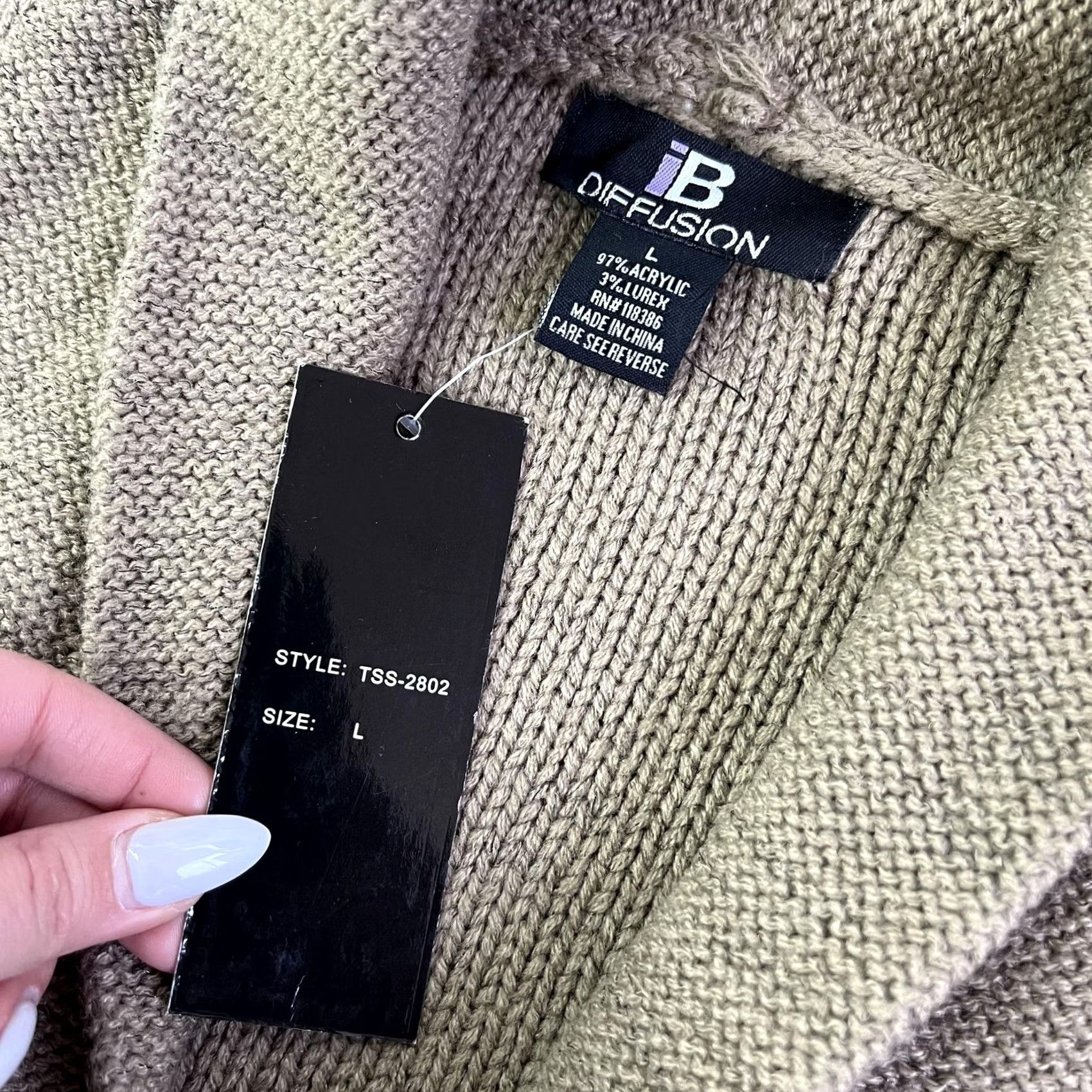 Vintage IB Diffusion Cardigan Sweater Womens Large Beige Cable Knit Belted Shawl Collar Size L / US 10 / IT 46 - 3 Thumbnail