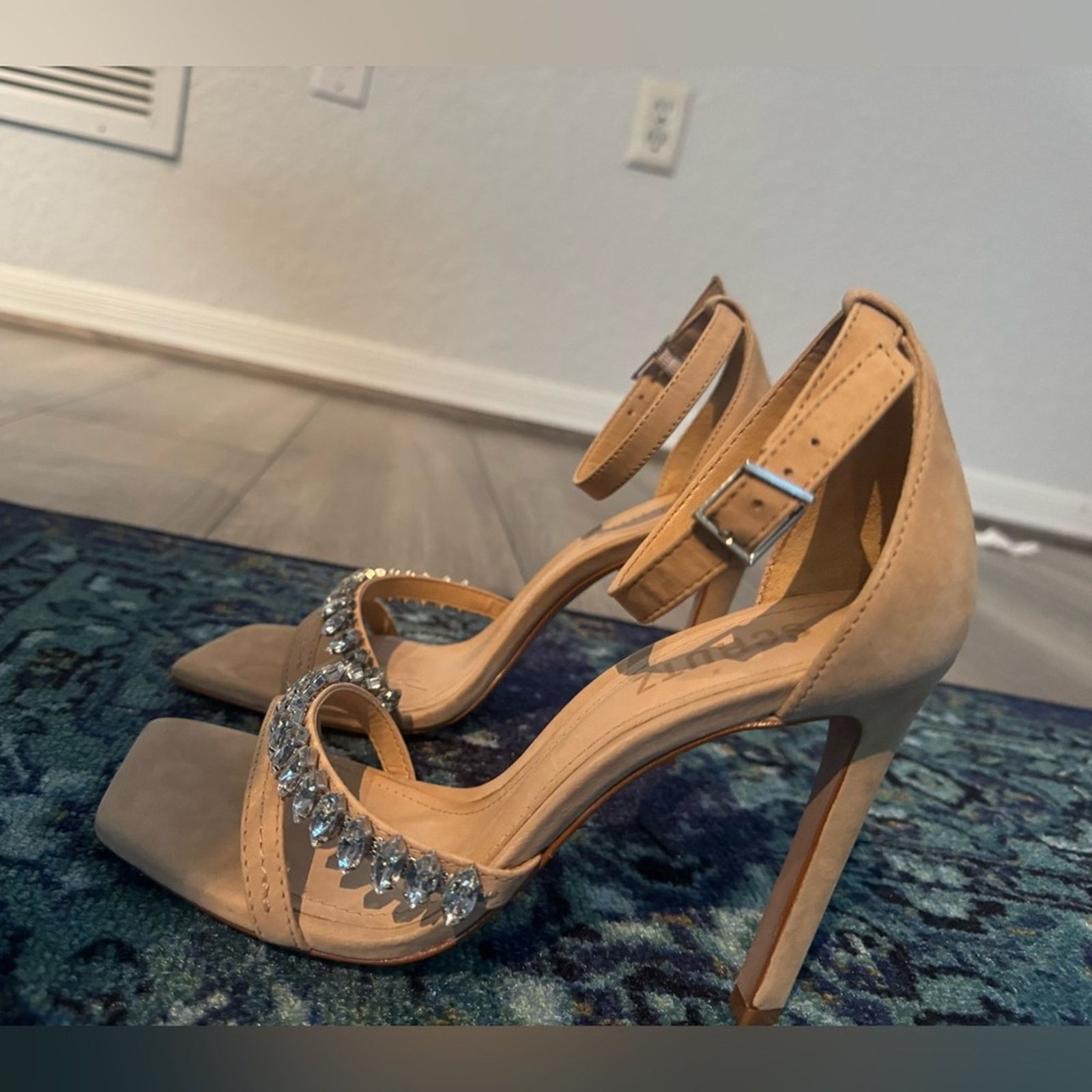 SCHUTZ Schutz $200 Crystal Embellished Leather Sandal Heels size 7 Size US 7 / IT 37 - 6 Thumbnail