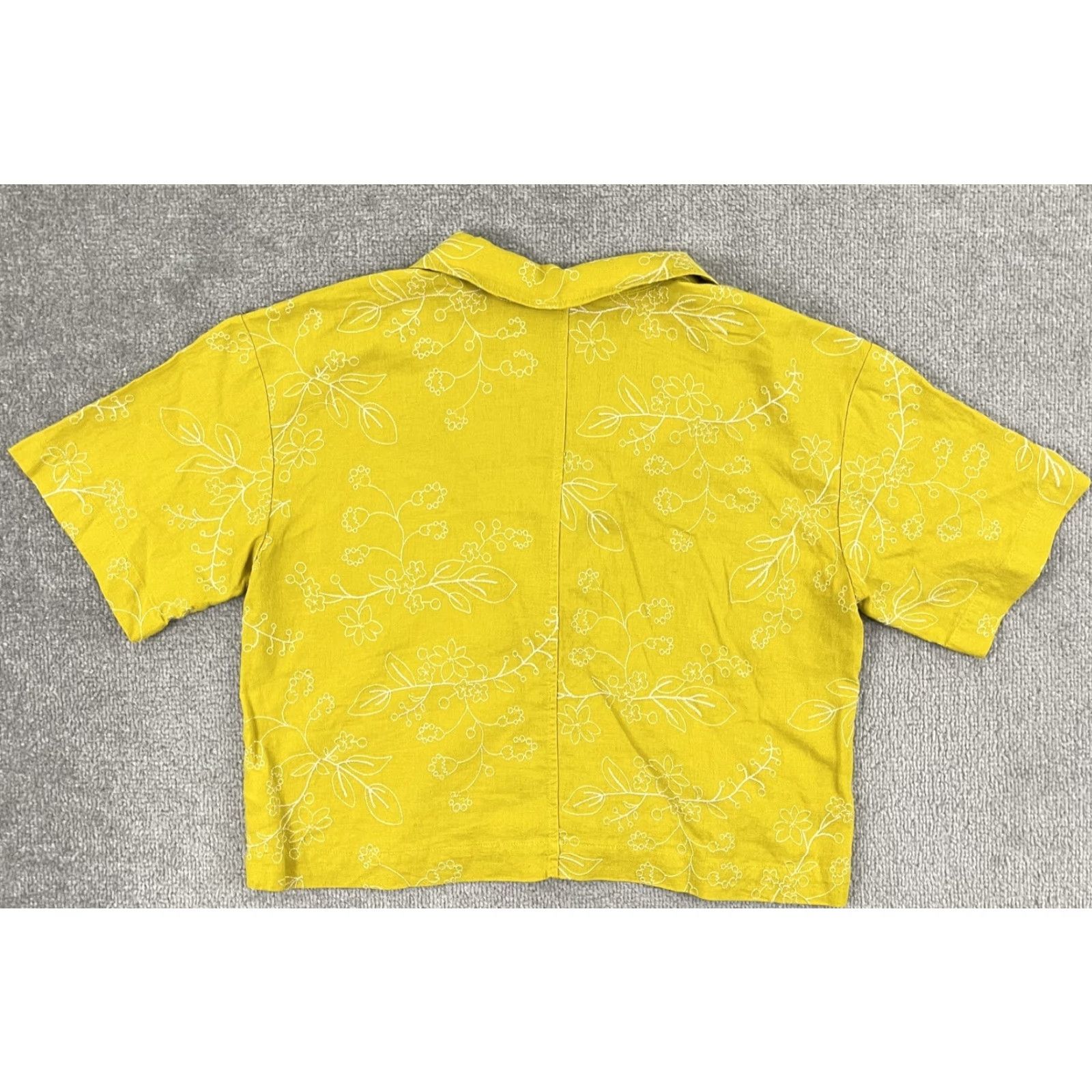 Madewell Madewell Button Up Shirt Women Medium Crop Yellow Floral Embroidered Linen Blend Shirt Size M / US 6-8 / IT 42-44 - 7 Thumbnail