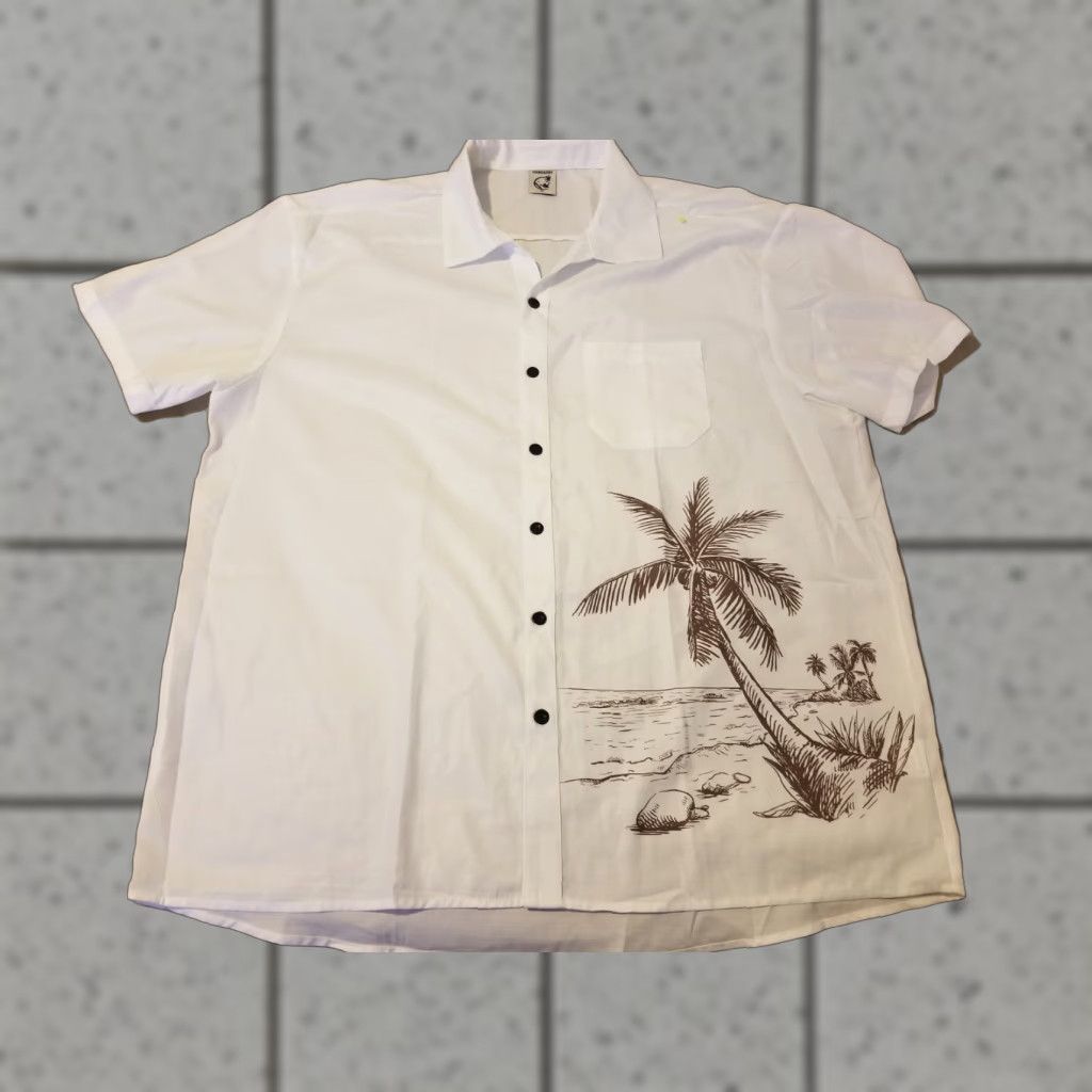 Vintage Hardaddy Shirt XL White Short Sleeve Button-Up Hawaiian Summer Mens Size 46R - 1 Thumbnail
