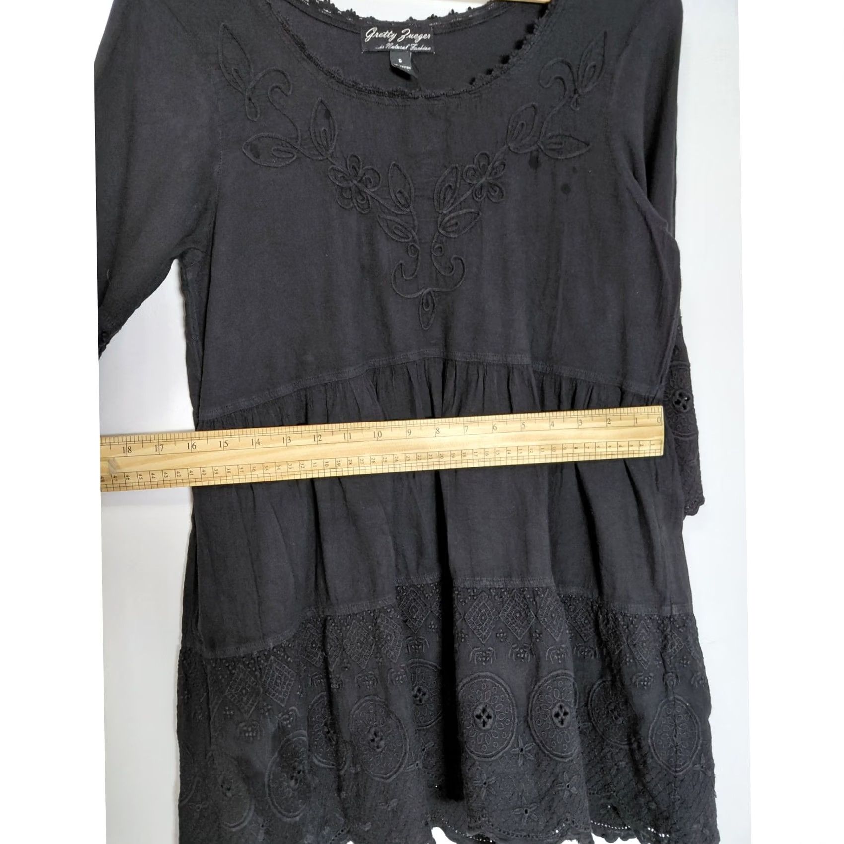 Vintage Gretty Zueger Black Cotton Tunic Top 3/4 Sleeve Women Size S Lace Solid Knit Scoop Neck Casual A-Line Cotton Pullover Made in Peru Size S / US 4 / IT 40 - 6 Thumbnail