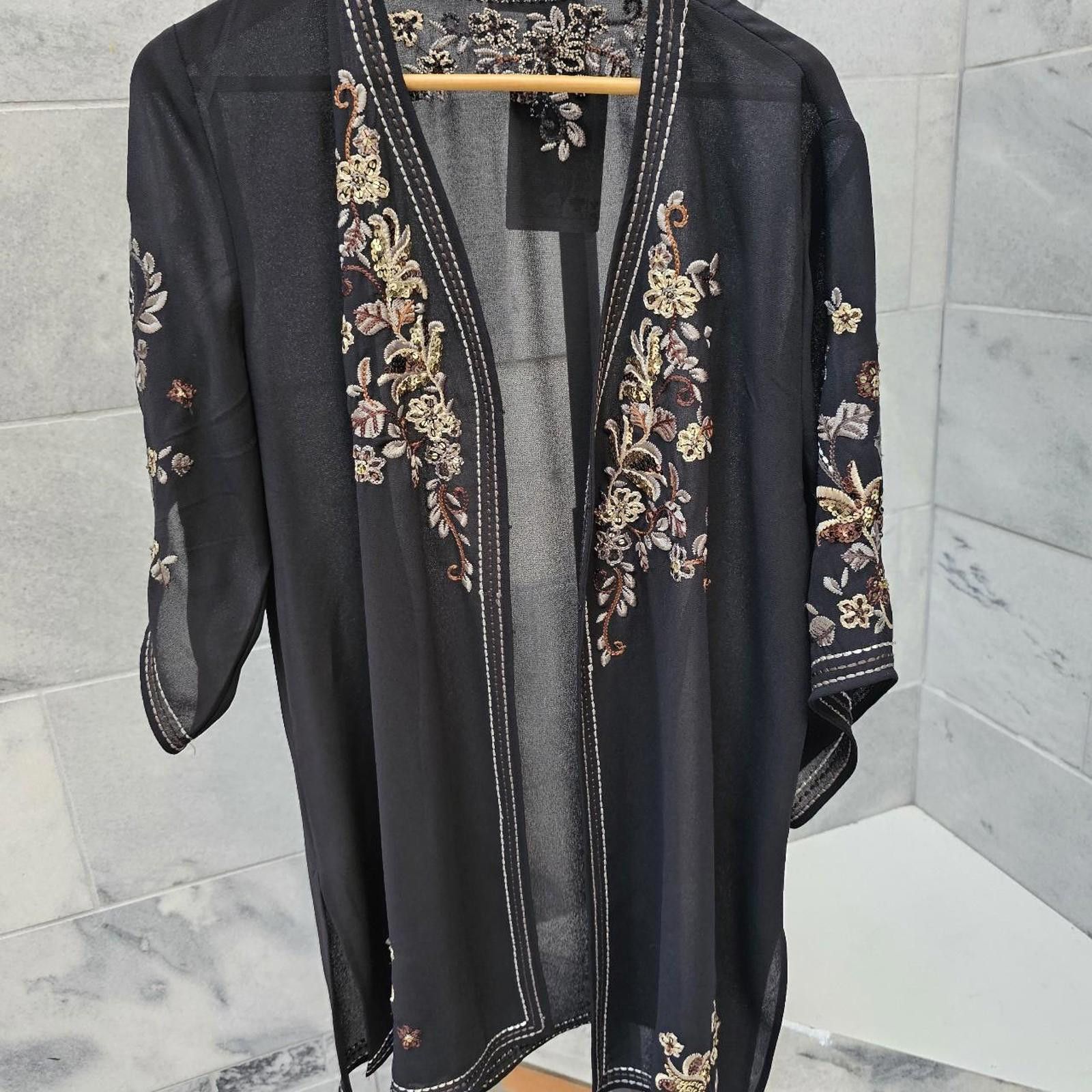 Coldwater Creek Coldwater Creek Women's Black and Gold Beaded Kimono Size XL / US 12-14 / IT 48-50 - 1 Thumbnail