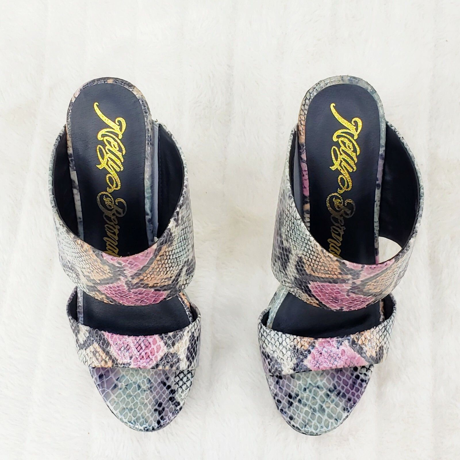 Nelly Bernal Pacs Gray Multi Snake Double Strap Slip On High