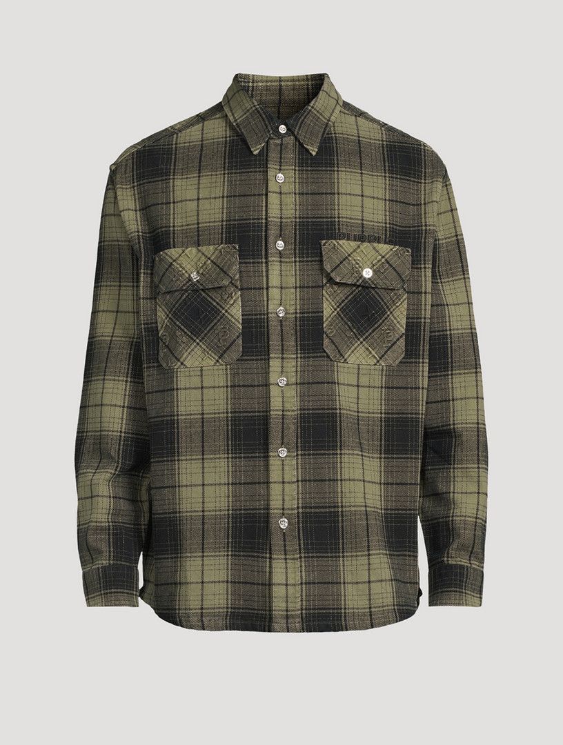 os11x0824 Overdyed Flannel Shirt in Green/Black