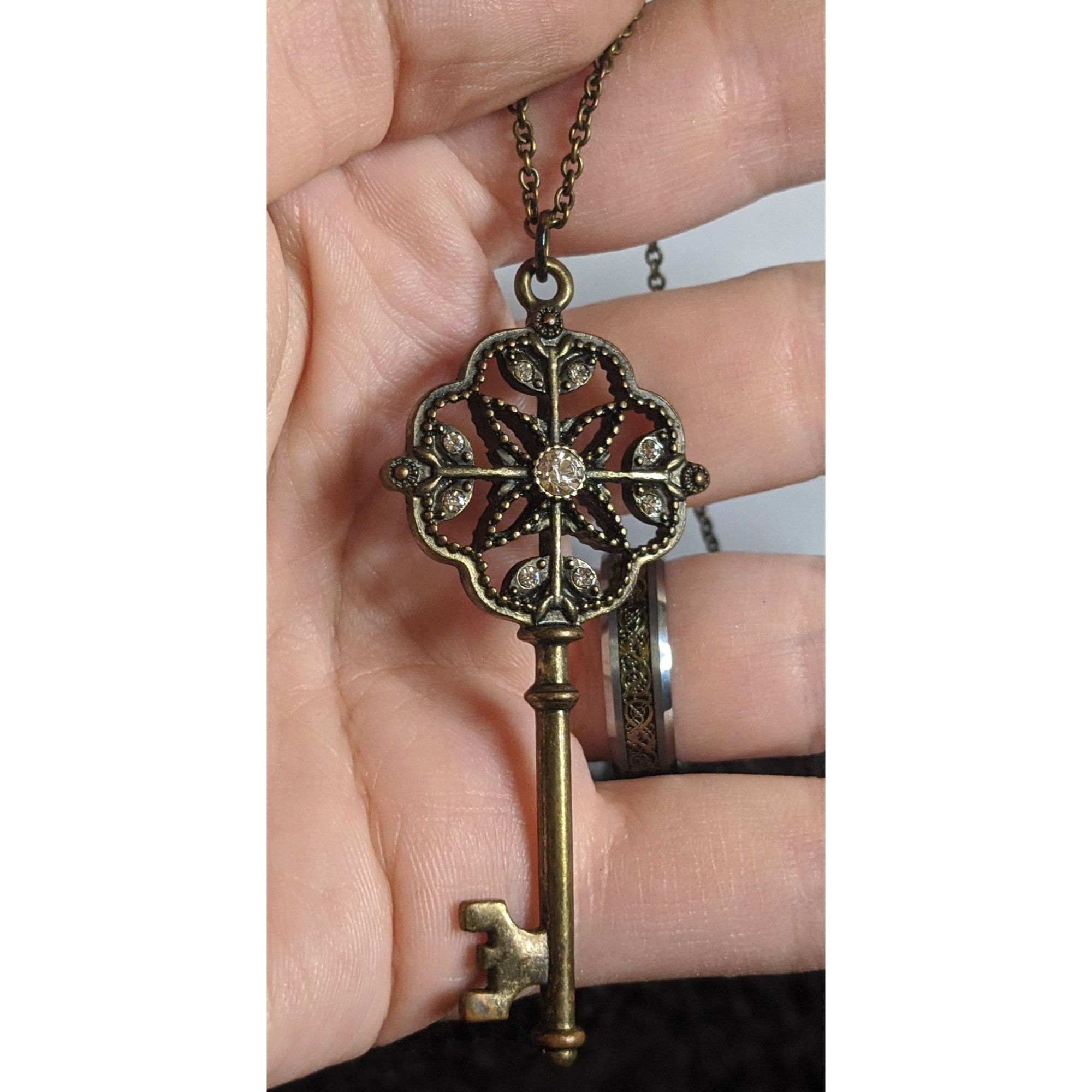 Other Vintage Steampunk Key Pendant Necklace With Rhinestones Size ONE SIZE - 1 Thumbnail