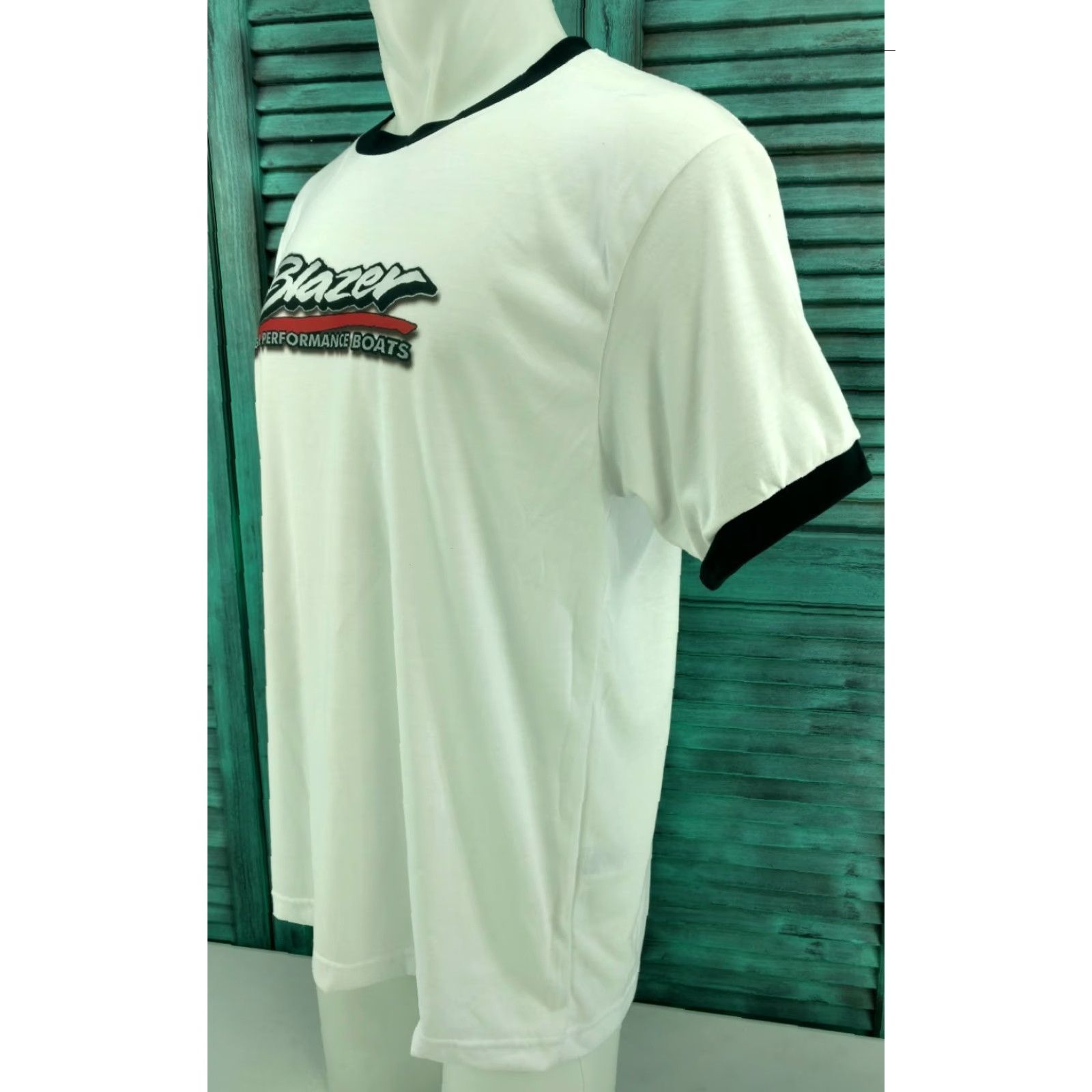 Vintage Blazer Boats T-Shirt Large Shirt Men White 100% Cotton Graphic Tee Short Sleeve Blazer High Performance Boats T-Shirt Large Mens White Graphic Tee Size US L / EU 52-54 / 3 - 2 Thumbnail