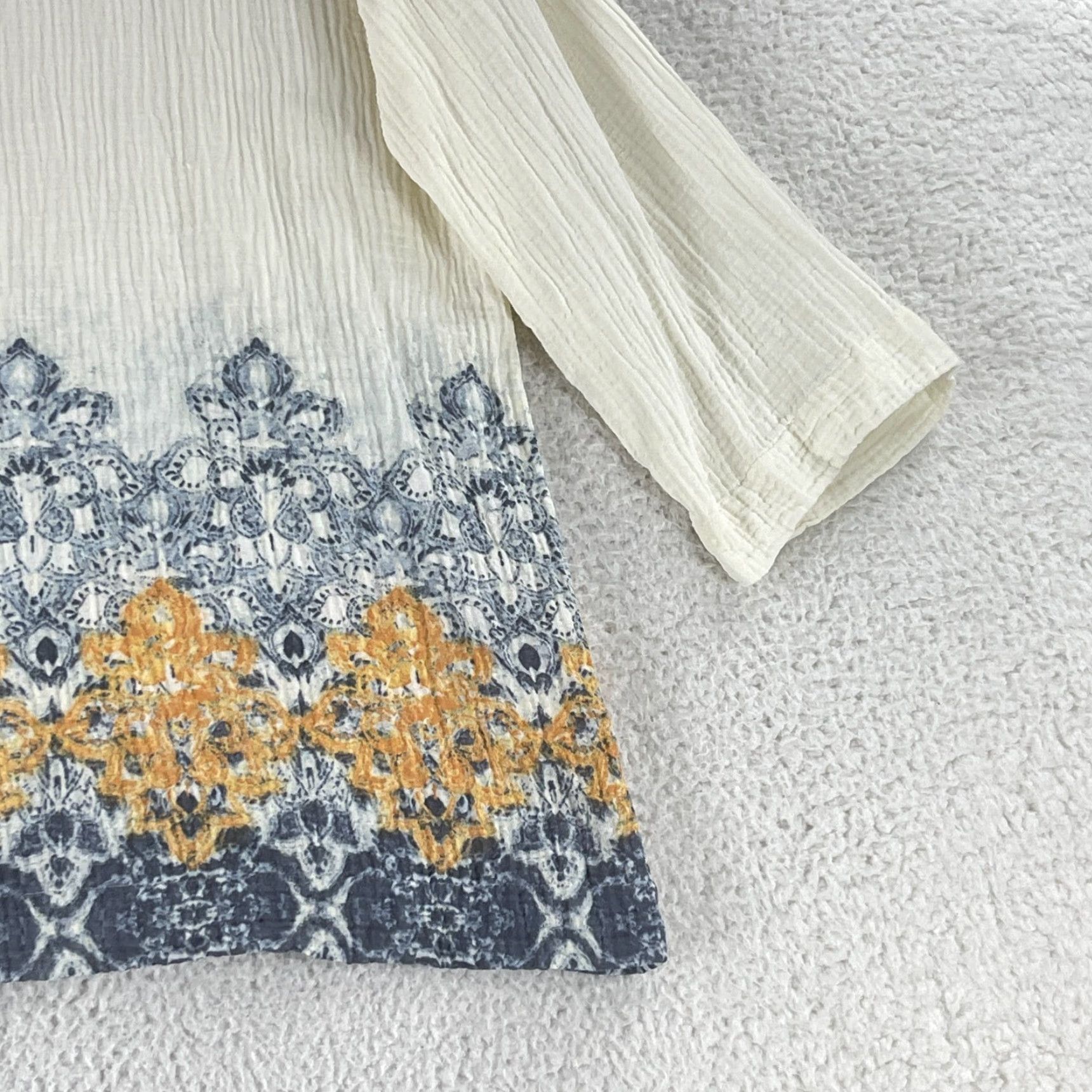 J. Jill J. Jill Tunic Shirt Womens XL Ivory Geo Print Long Sleeve Pullover Texture Size XL / US 12-14 / IT 48-50 - 3 Thumbnail