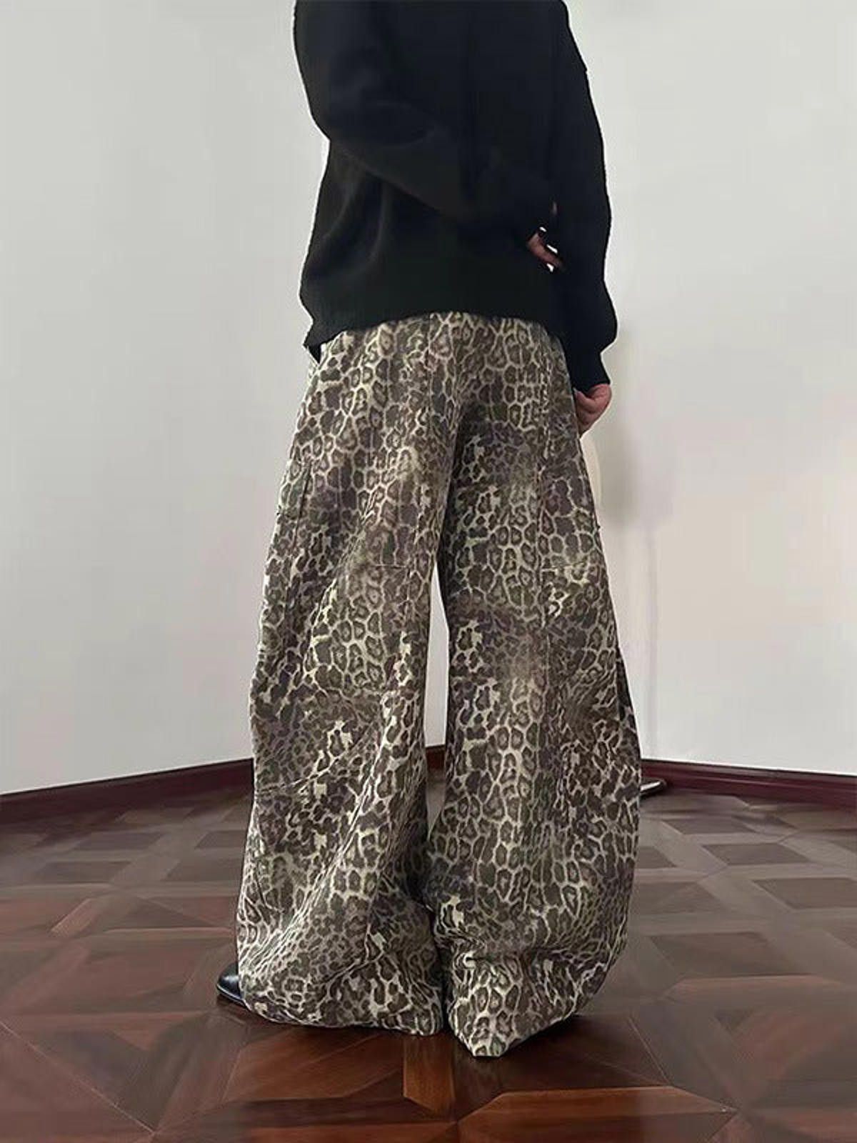 Other Leopard Print Wide Leg Cargo Pants, Baggy Trousers Size US 28 / EU 44 - 2 Thumbnail