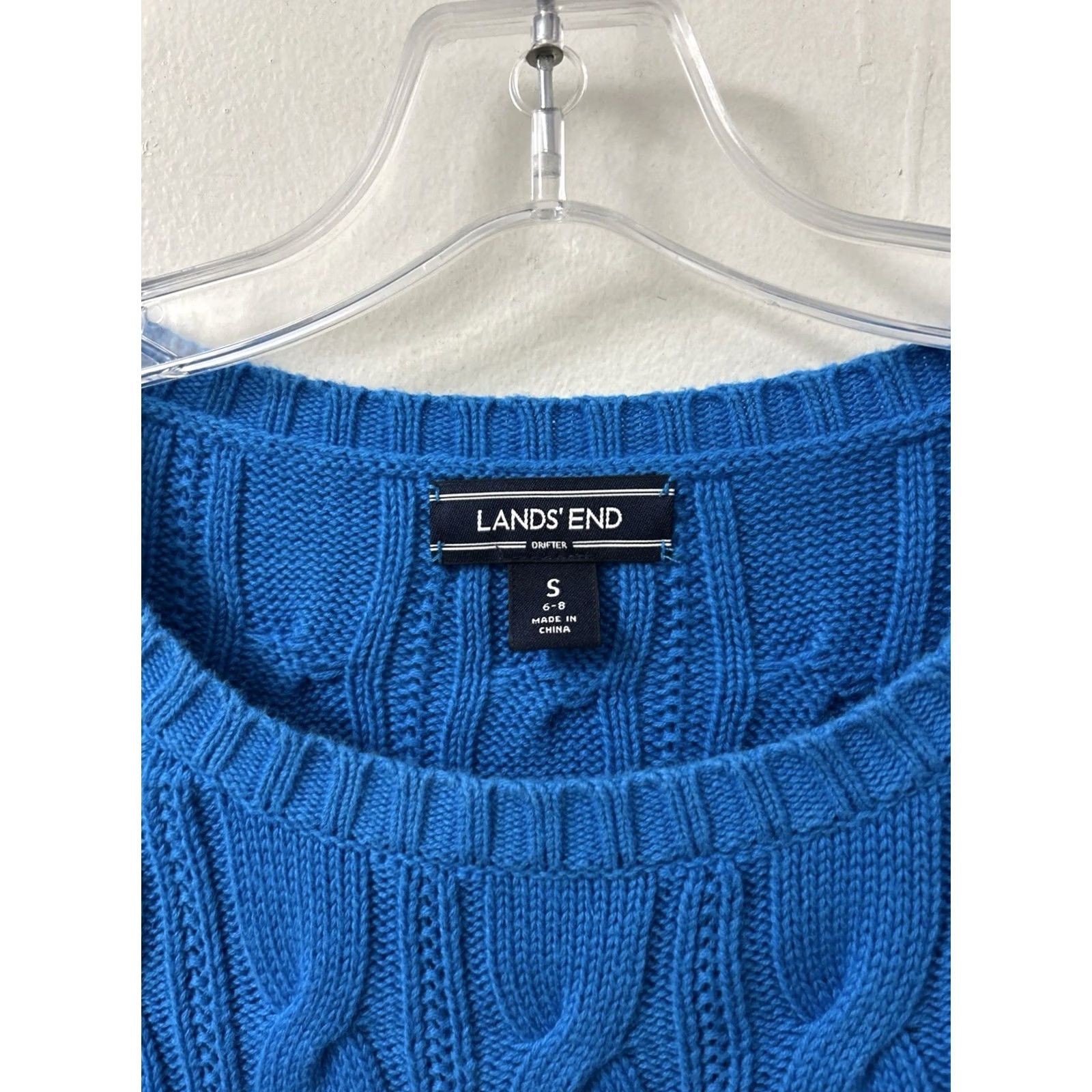Lands' End Lands End Drifter Cable Knit Sweater Womens Small Blue Cotton Crew Neck Pullover Size S / US 4 / IT 40 - 5 Thumbnail