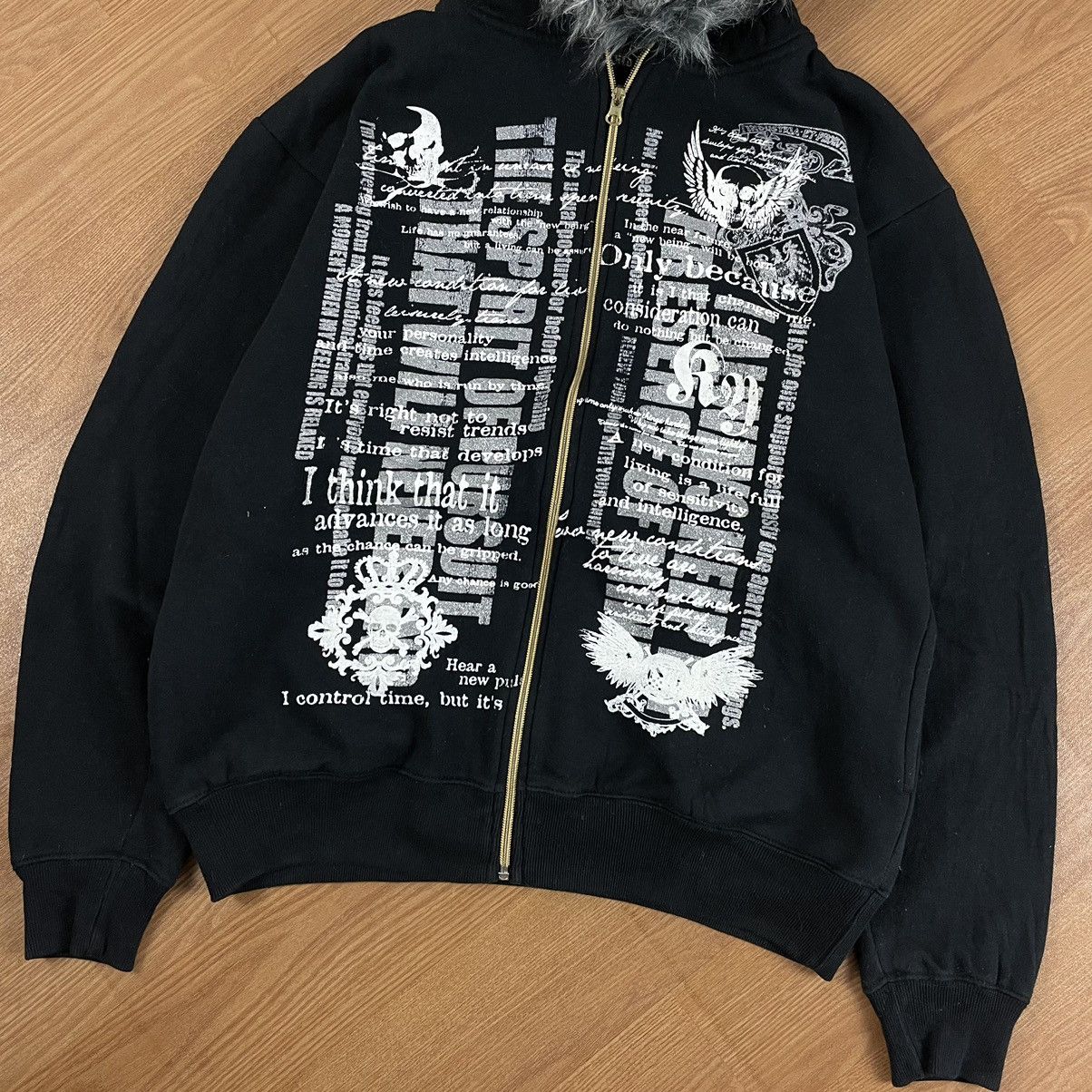 14th Addiction × Japanese Brand × Le Grande Bleu (L.G.B.) 2000s Fur Zip Hoodie Poem Lgb Style Size US M / EU 48-50 / 2 - 3 Thumbnail