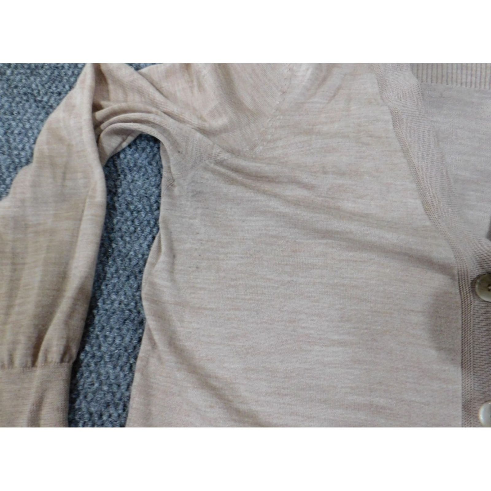 Loft LOFT Cardigan Sweater Womens L Beige Knit Rib Button V-Neck Stretch Casual Modern Designer Fall Winter Spring Size L / US 10 / IT 46 - 6 Thumbnail
