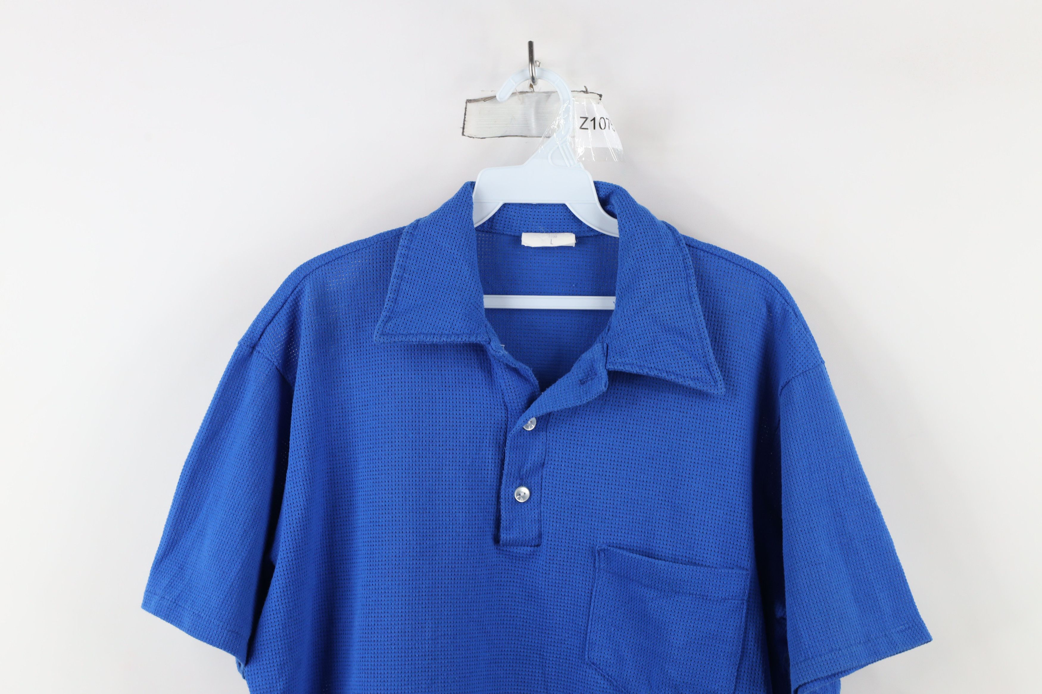 Majestic × Vintage Vintage 90s Majestic Blank Mesh Knit Polo Shirt Blue USA Size US L / EU 52-54 / 3 - 2 Thumbnail