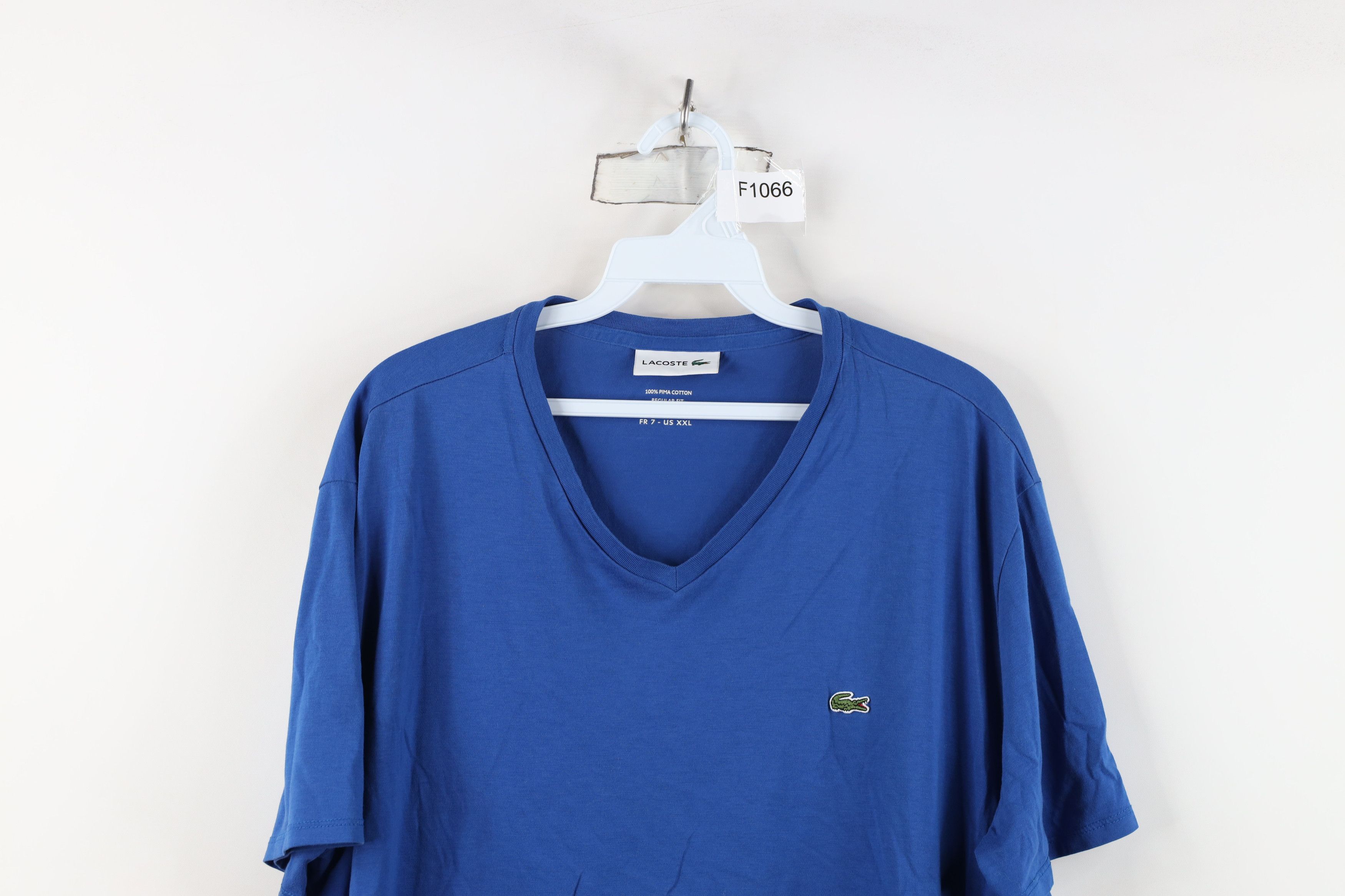 Lacoste Lacoste Logo Pima Cotton Short Sleeve V-Neck T-Shirt Blue Size US XXL / EU 58 / 5 - 2 Thumbnail