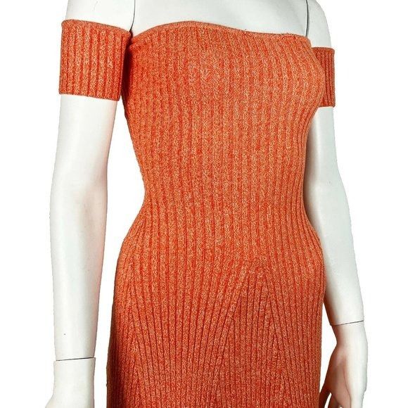 image of Us 4 Anna Quan Valerie Off Shoulder Ribbed Cotton Dress I in Orange, Women's (Size Small)