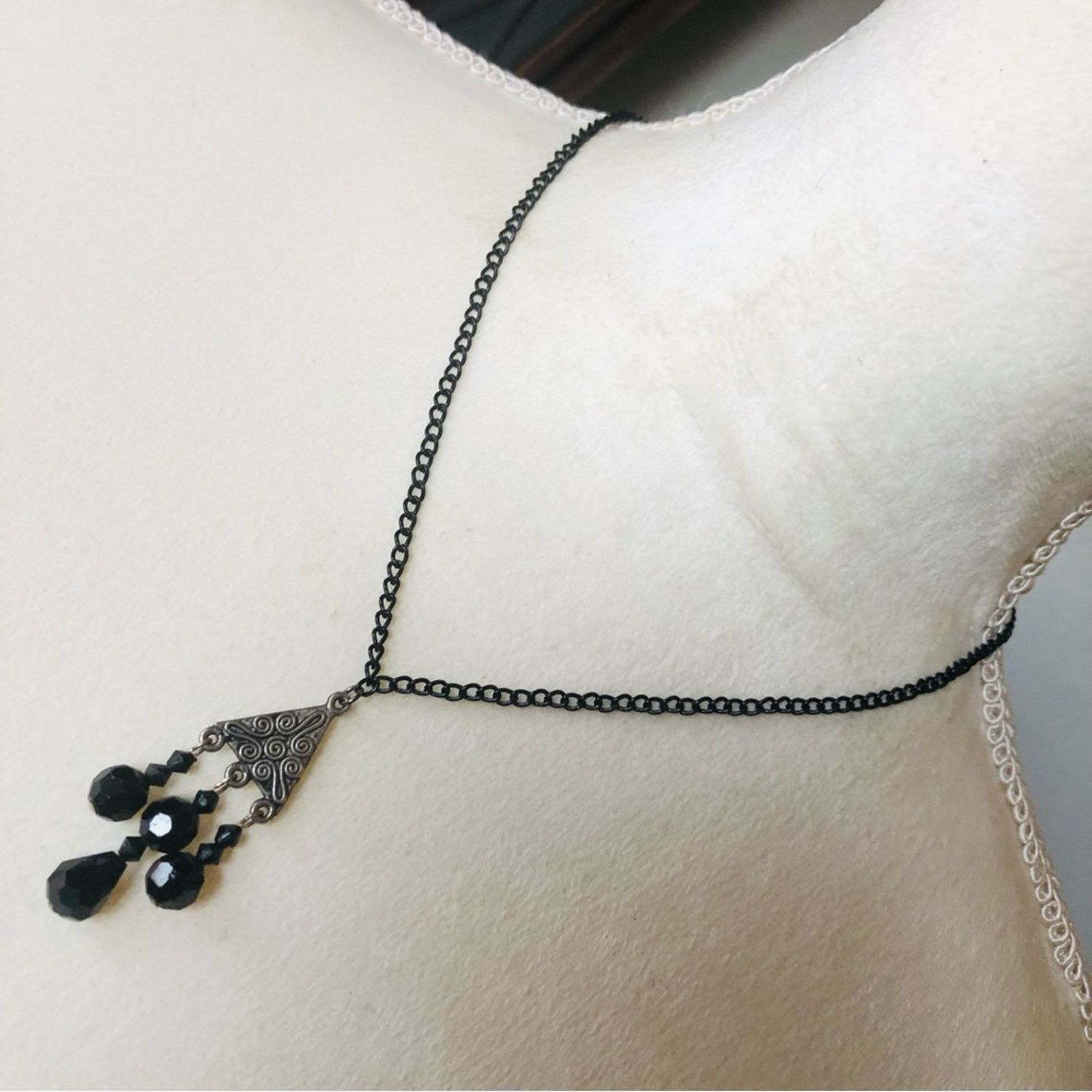 Handmade Vintage repurpose faceted black glass necklace Size ONE SIZE - 1 Thumbnail