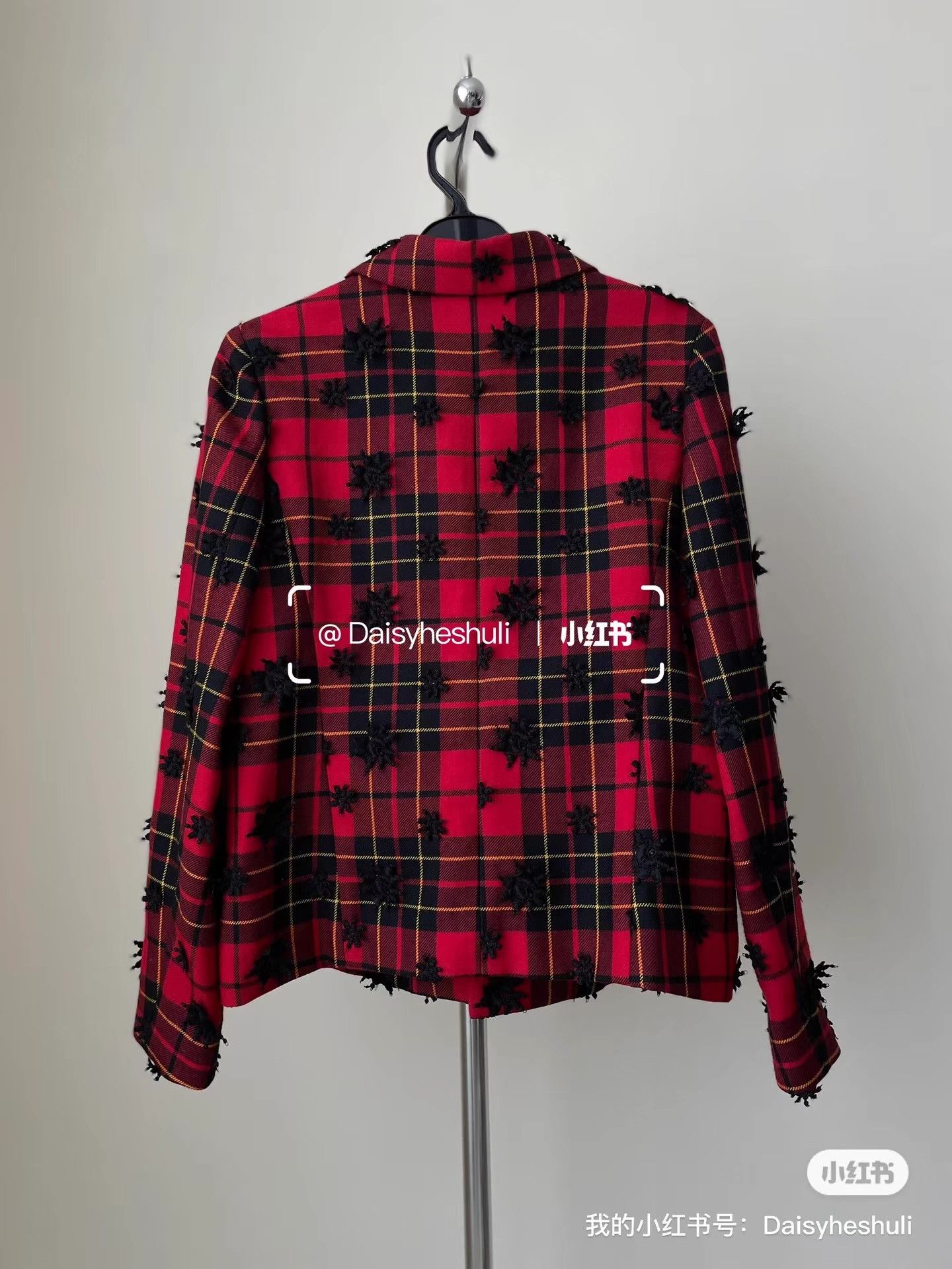 Comme des Garcons CDG Comcom Red Plaid Floral Embroidery Round Neck Blazer Ｑ24 Size XS / US 0-2 / IT 36-38 - 4 Thumbnail