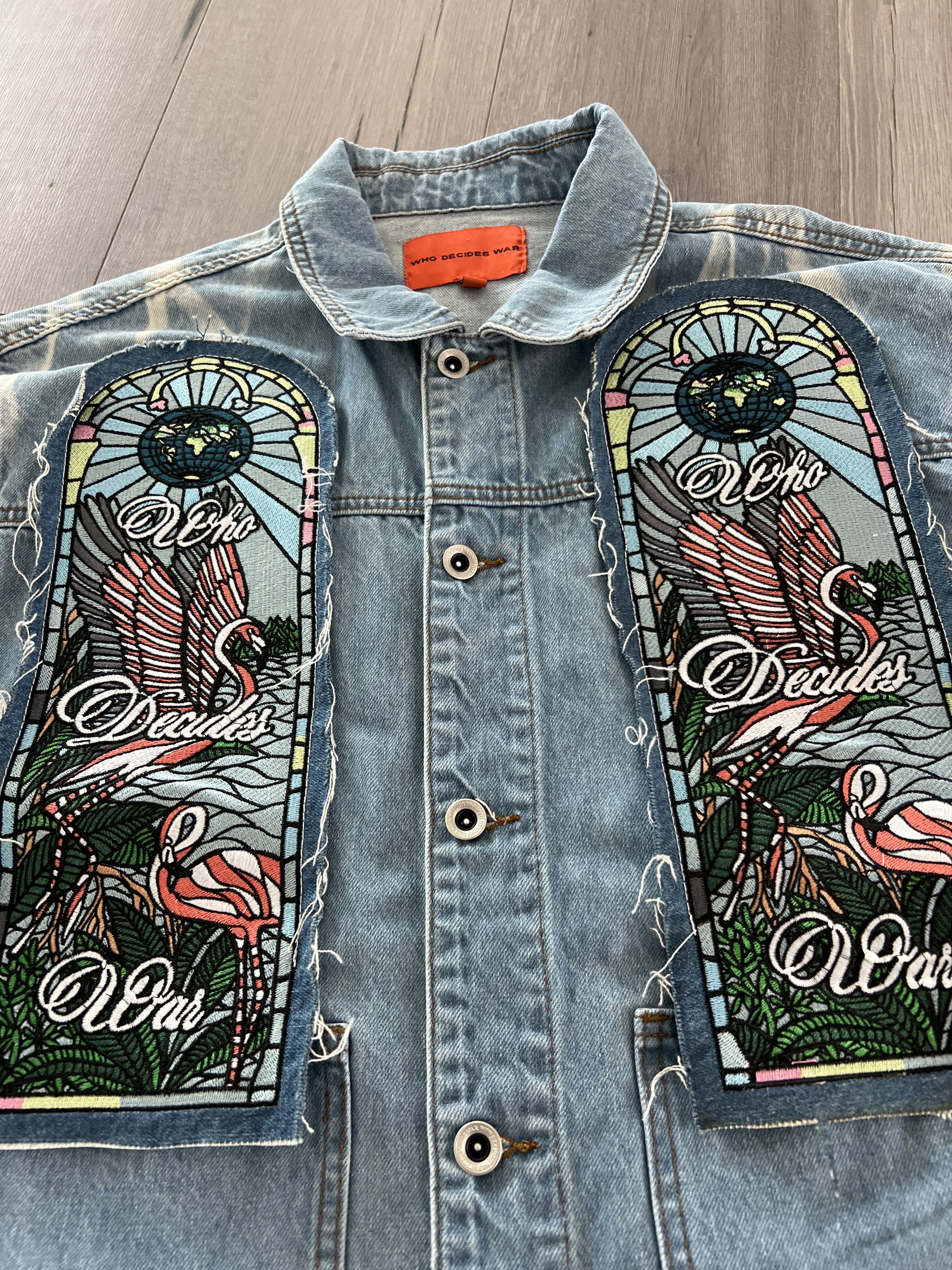 Who Decides War Flaming Embroidered Trucker Jacket Size US XXL / EU 58 / 5 - 4 Thumbnail