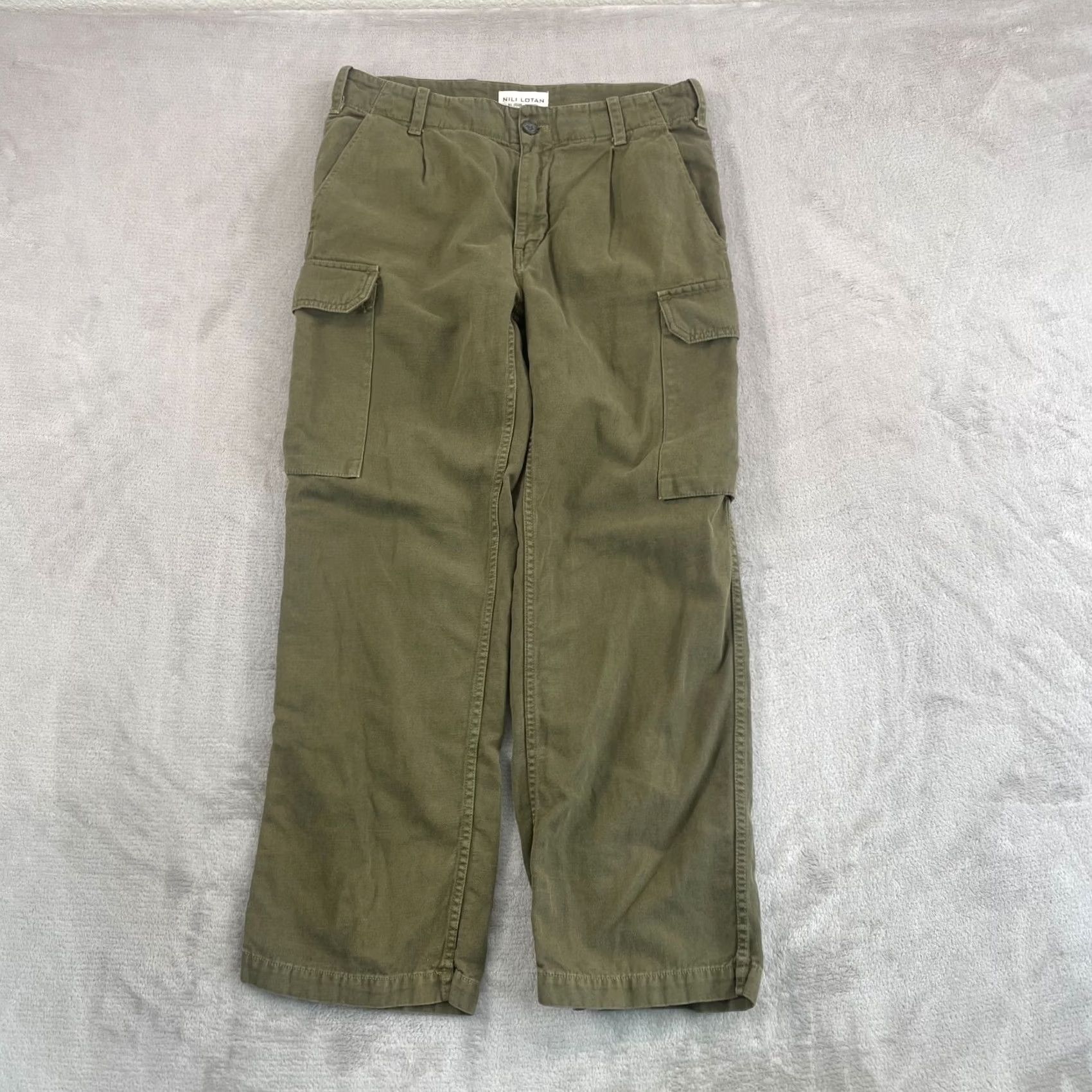 Nili Lotan NILI LOTAN Yannic Cotton Twill Cargo Pants Olive Green Women's 4 Linen Blend Straight Leg Pockets Army City Hipster Preppy USA 31" Waist Vintage No Size 27" / US 4 / IT 40 - 3 Thumbnail