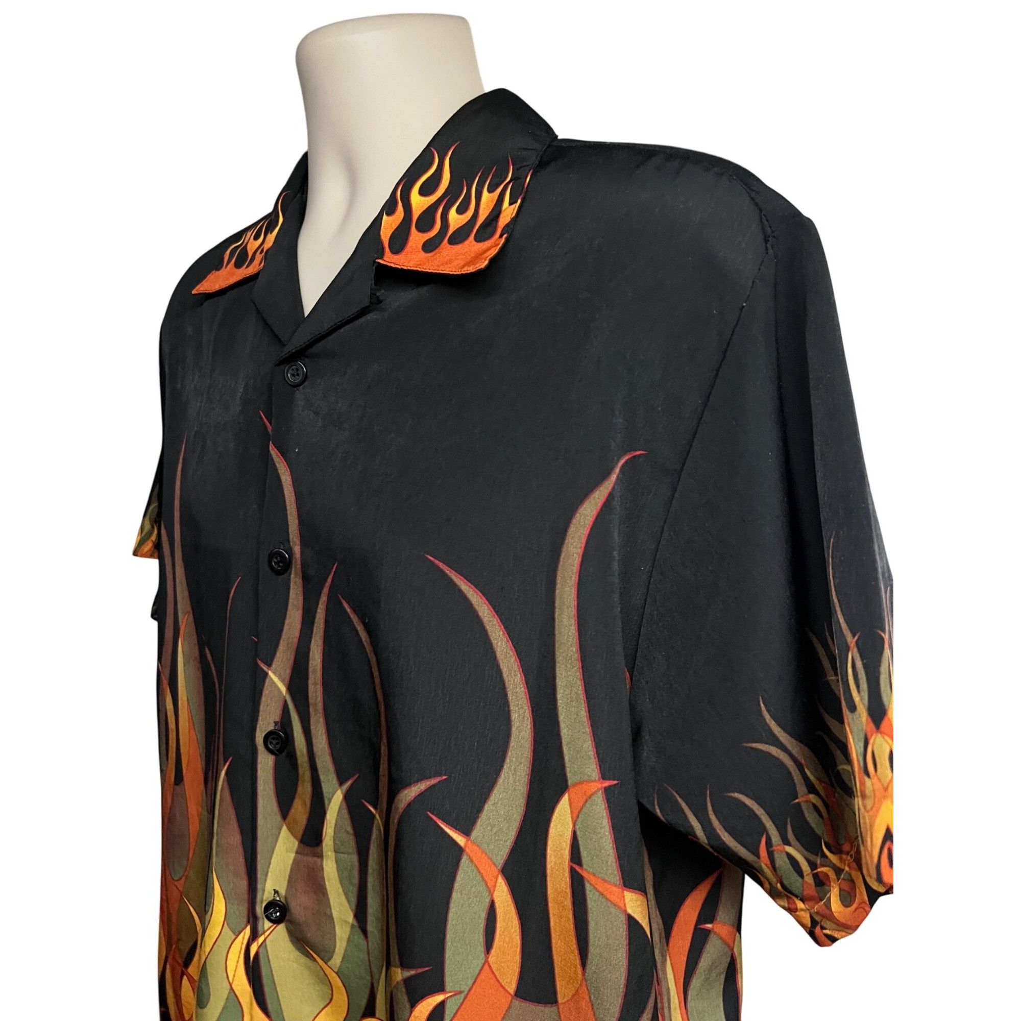 Dragonfly Dragonfly Mens Black Vintage Flames Retro Rockabilly Button Size US S / EU 44-46 / 1 - 5 Thumbnail