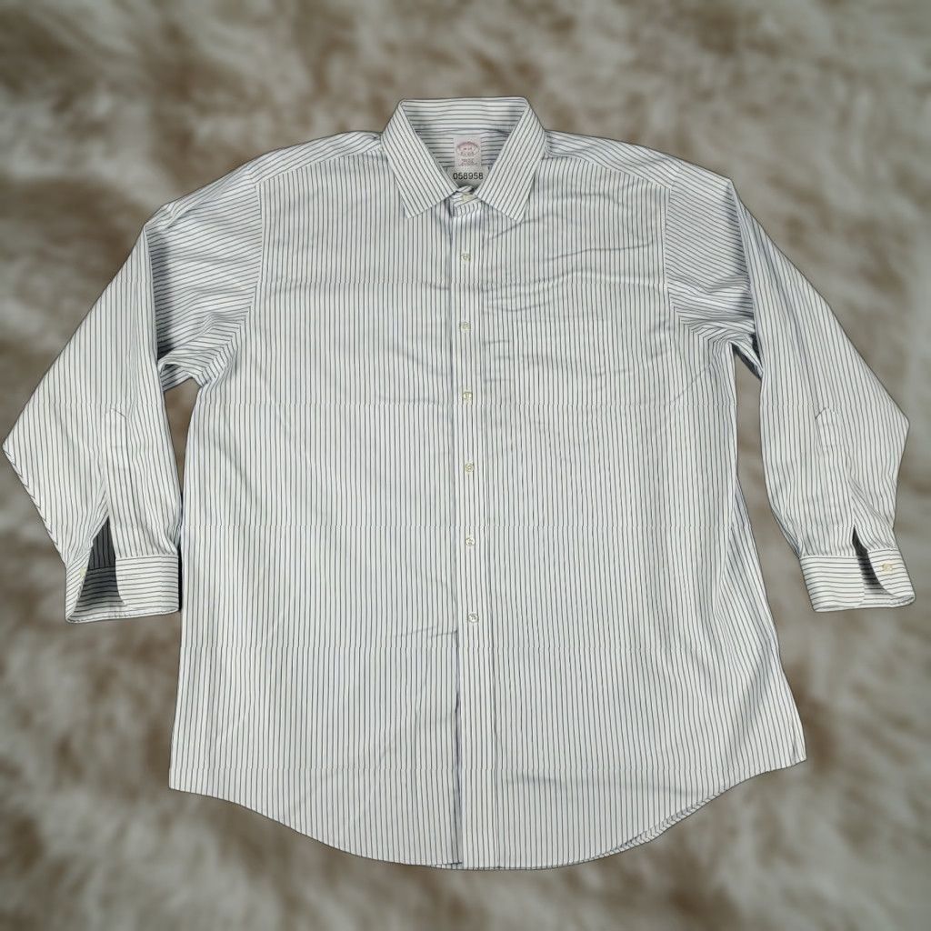 Brooks Brothers VINTAGE Brooks Brothers Dress Shirt Men Size 18 Long Sleeve Striped White Cotton Business Casual Formal Size 48R - 1 Thumbnail